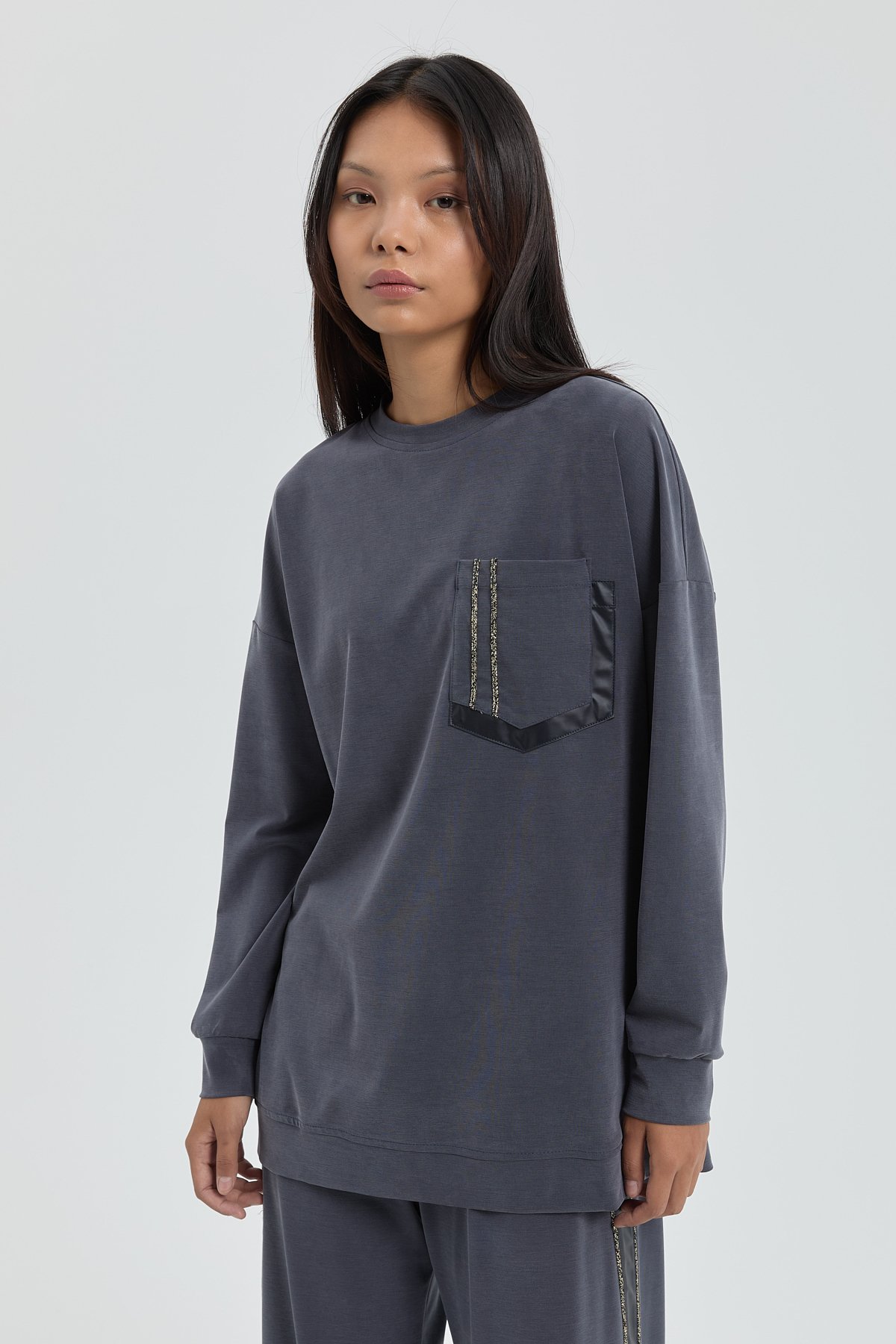NİHAN Takım Nihan Şerit Detaylı Pantolon Tunik Takım  Lacivert_modest