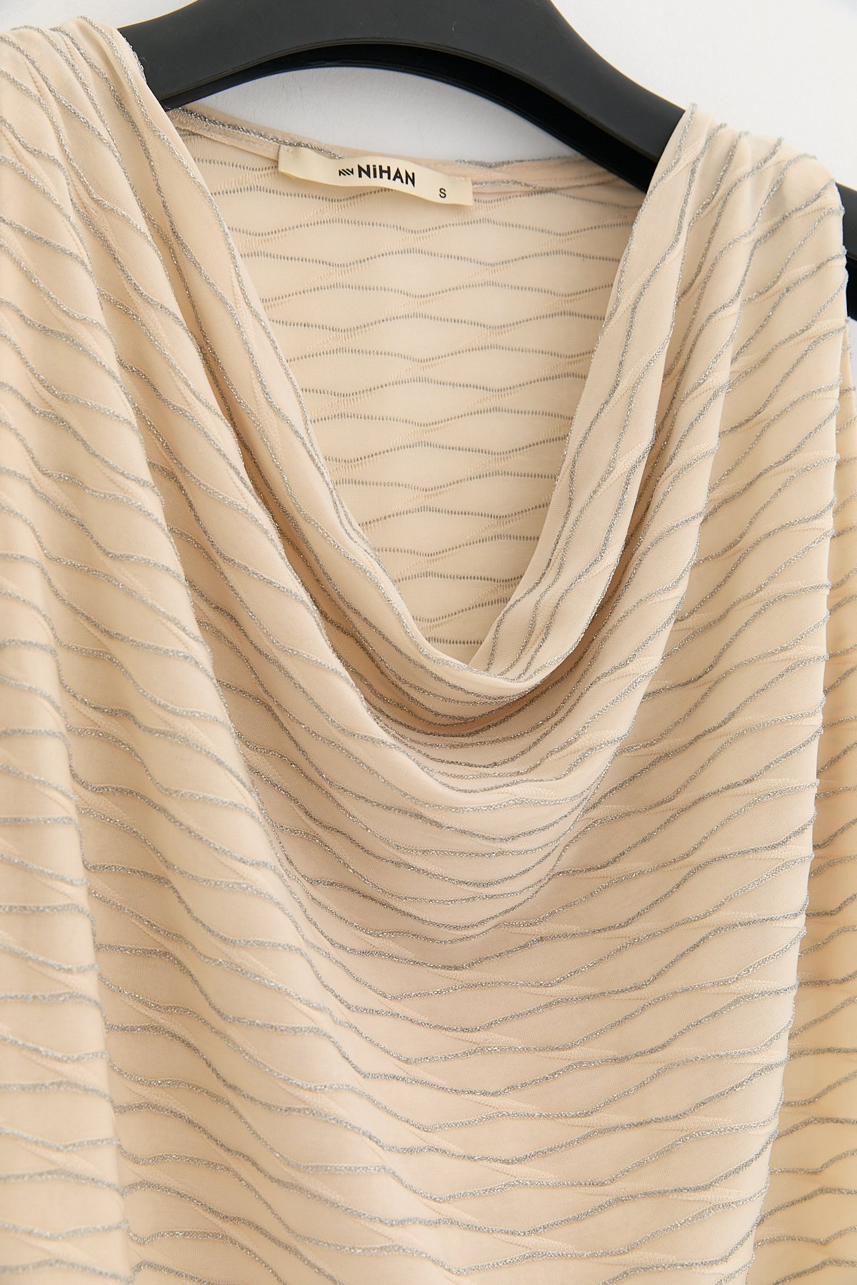 NİHAN Blouse Nihan Simli Degaje Yaka Bluz  Krem_modest