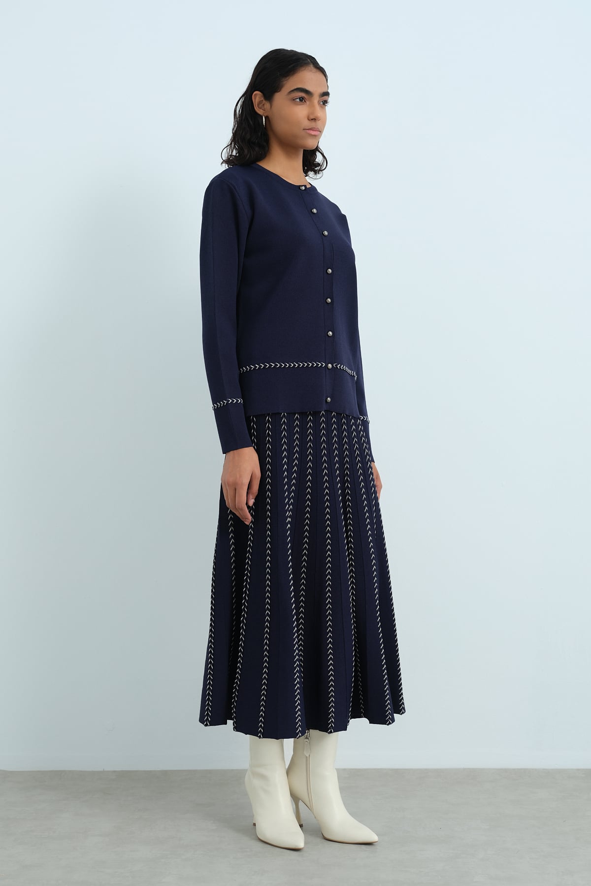 NİHAN Skirt Nihan Simli Piliseli Triko Etek  Lacivert_modest