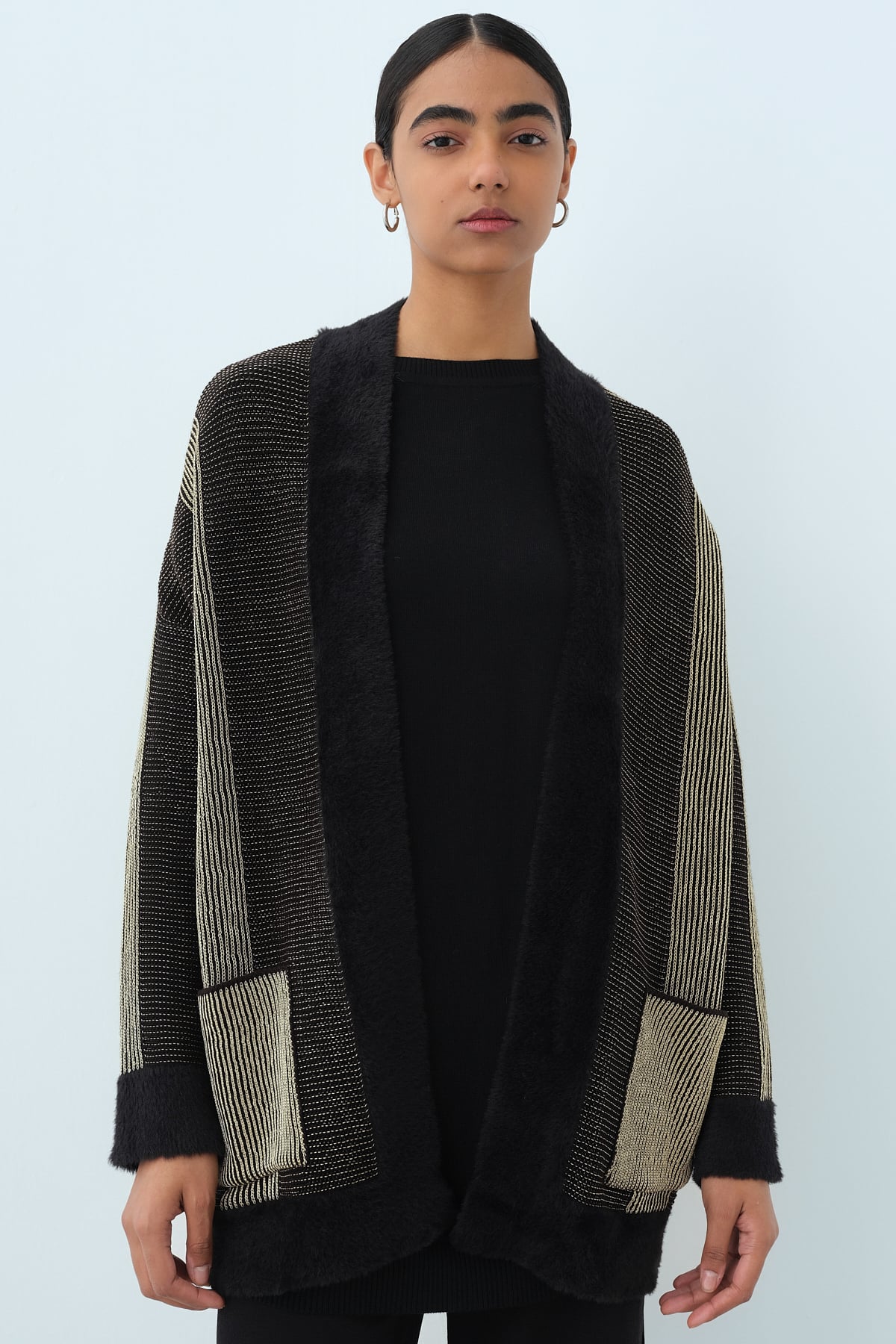 NİHAN Cardigan Nihan Simli Triko Hırka  Siyah_modest