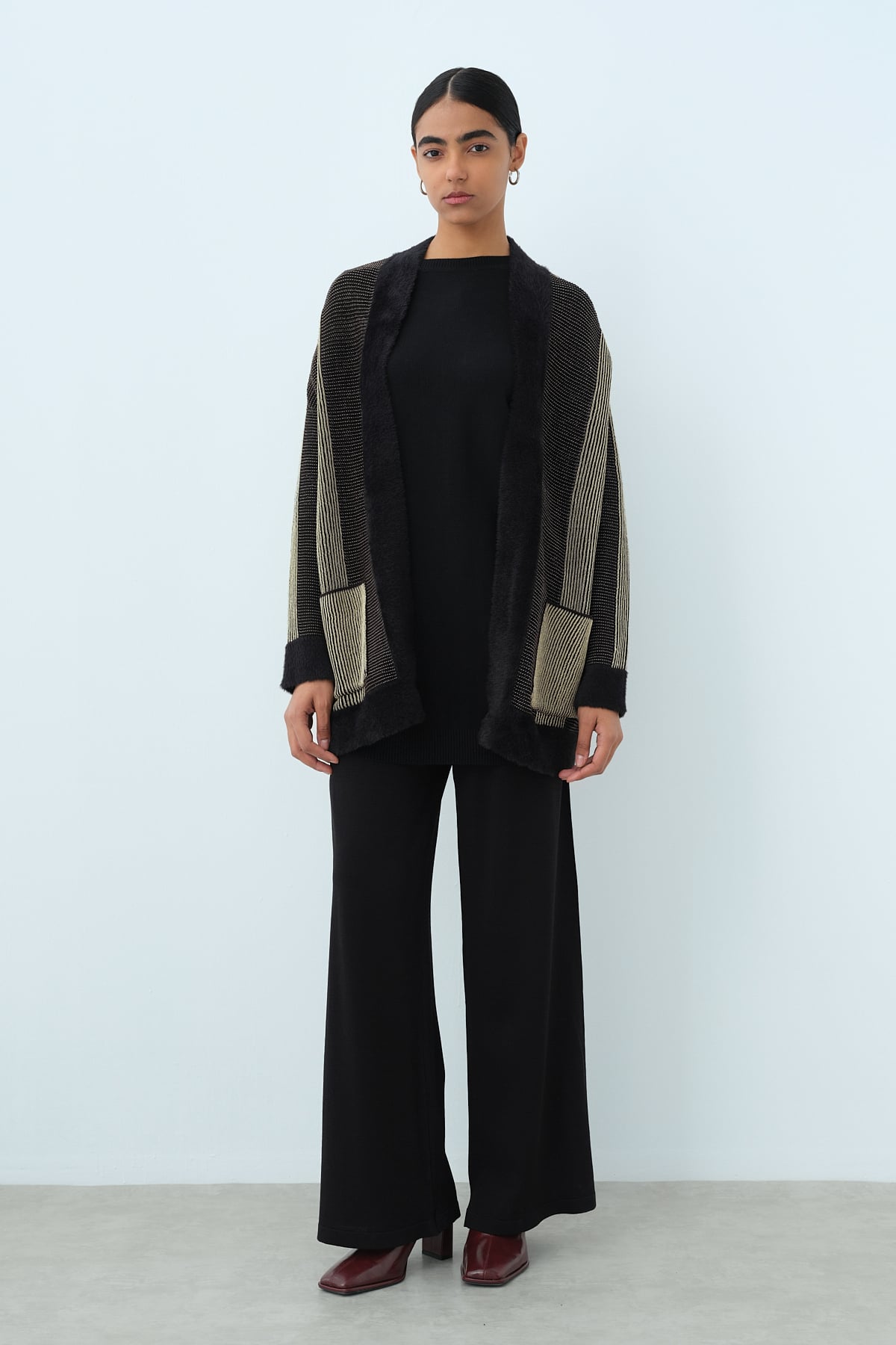 NİHAN Cardigan Nihan Simli Triko Hırka  Siyah_modest