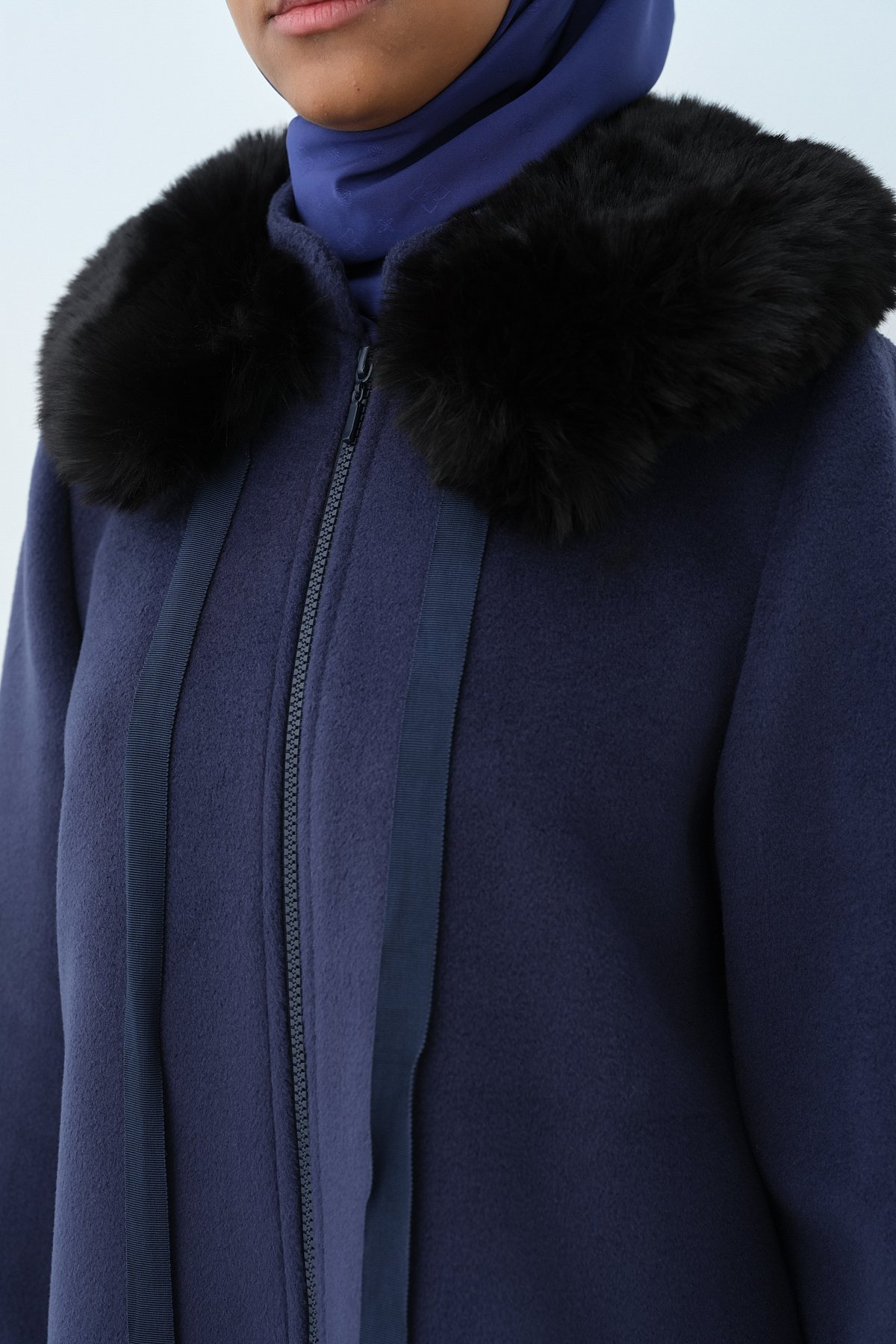 NİHAN Overcoat Nihan Tam Boy Fermuarlı Basic Manto  İndigo_modest
