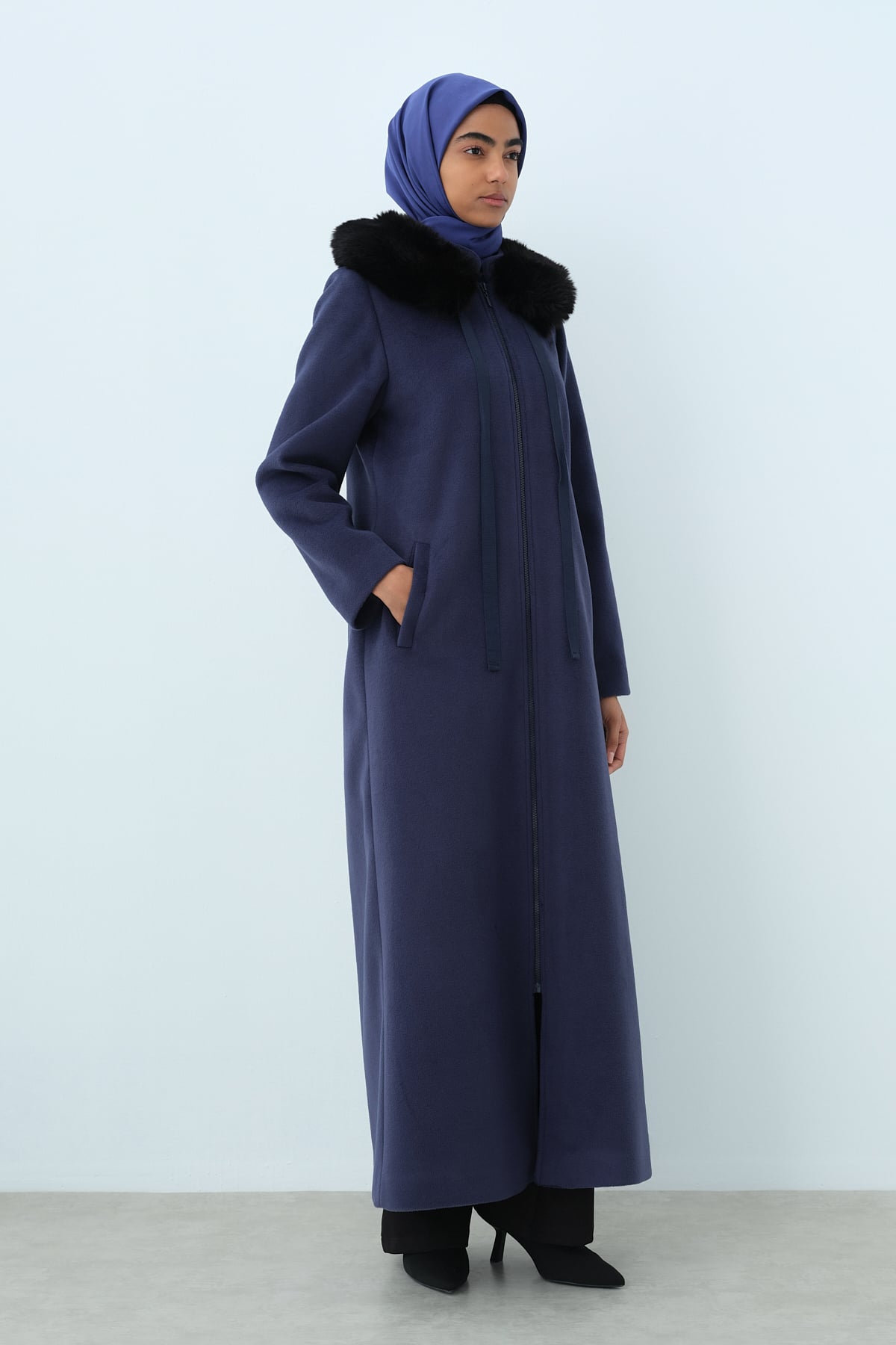 NİHAN Overcoat Nihan Tam Boy Fermuarlı Basic Manto  İndigo_modest