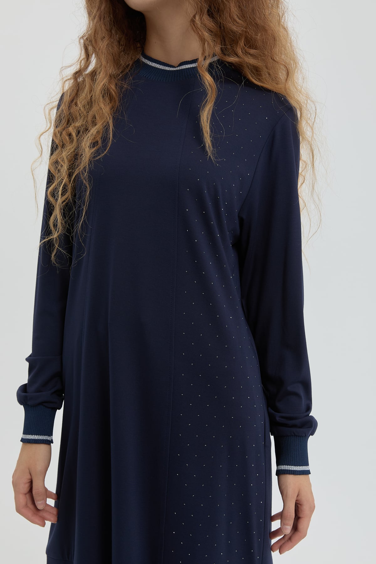 NİHAN Tunik Nihan Taş Detaylı Örme Tunik  Lacivert_modest