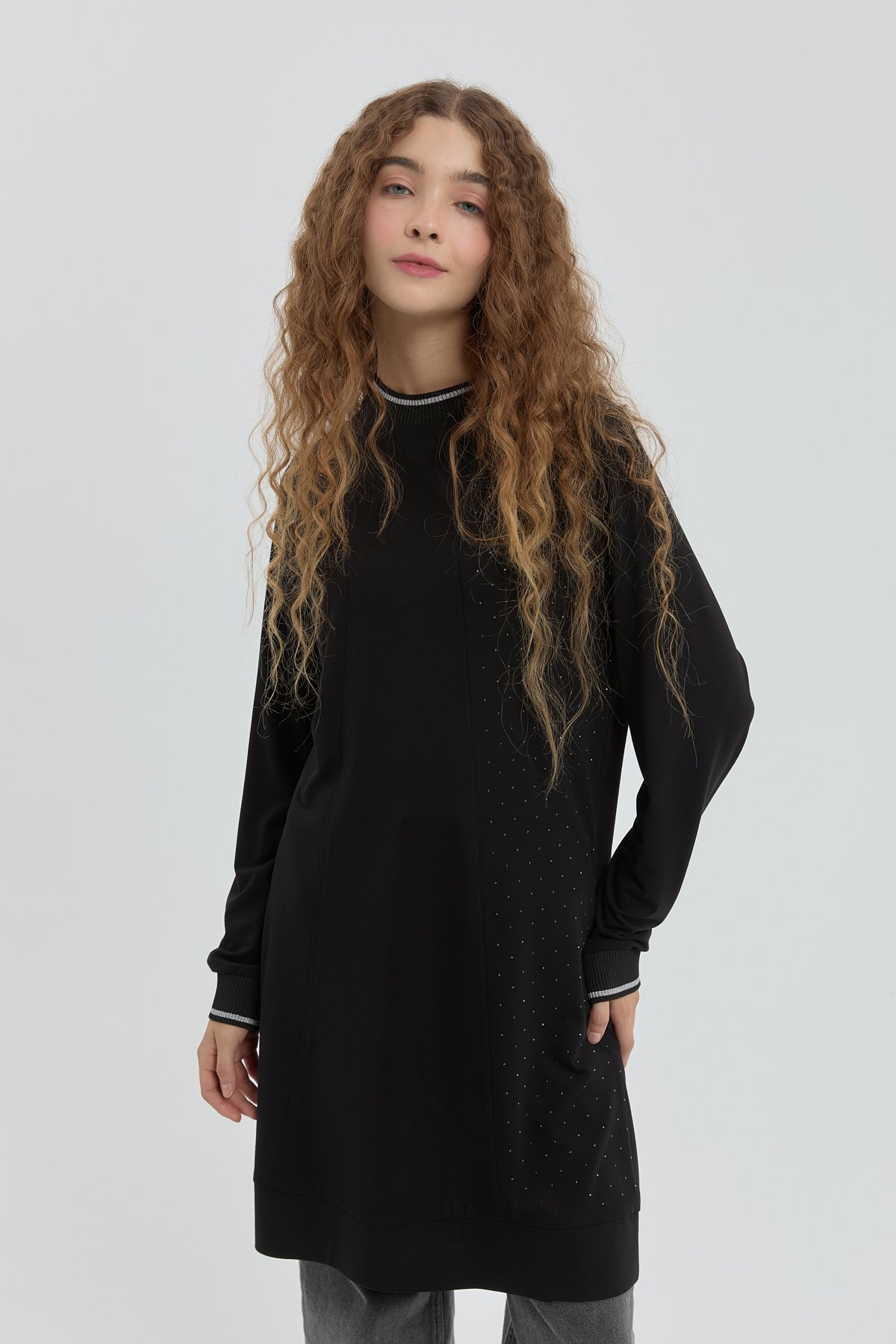 NİHAN Tunic Nihan Taş Detaylı Örme Tunik  Siyah_modest