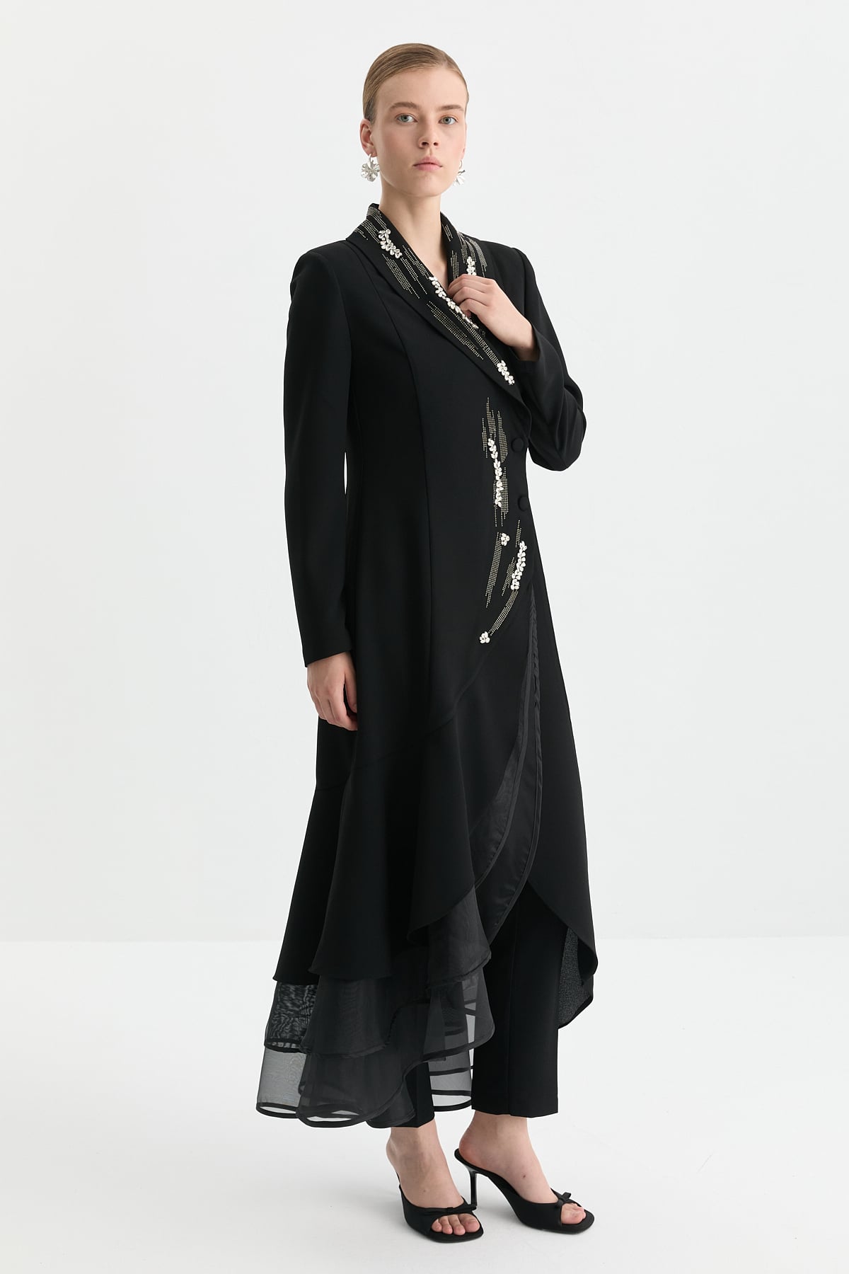 NİHAN Caftan Suit Nihan Taşlı Pantolon Kaftan Takım  Siyah_modest