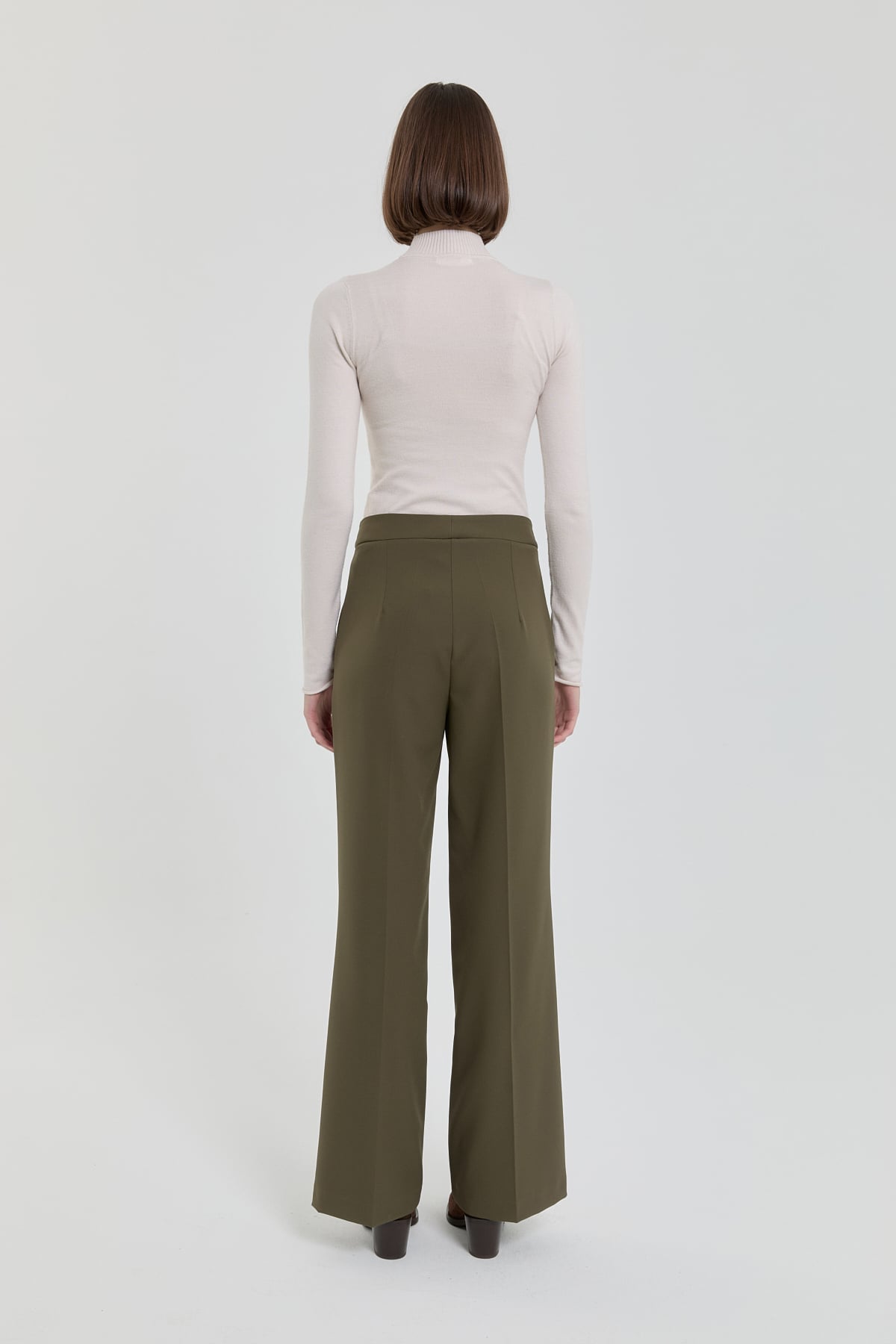 NİHAN Pants Nihan Tek Pile Yüksek Bel Palazzo Pantolon  Haki_modest