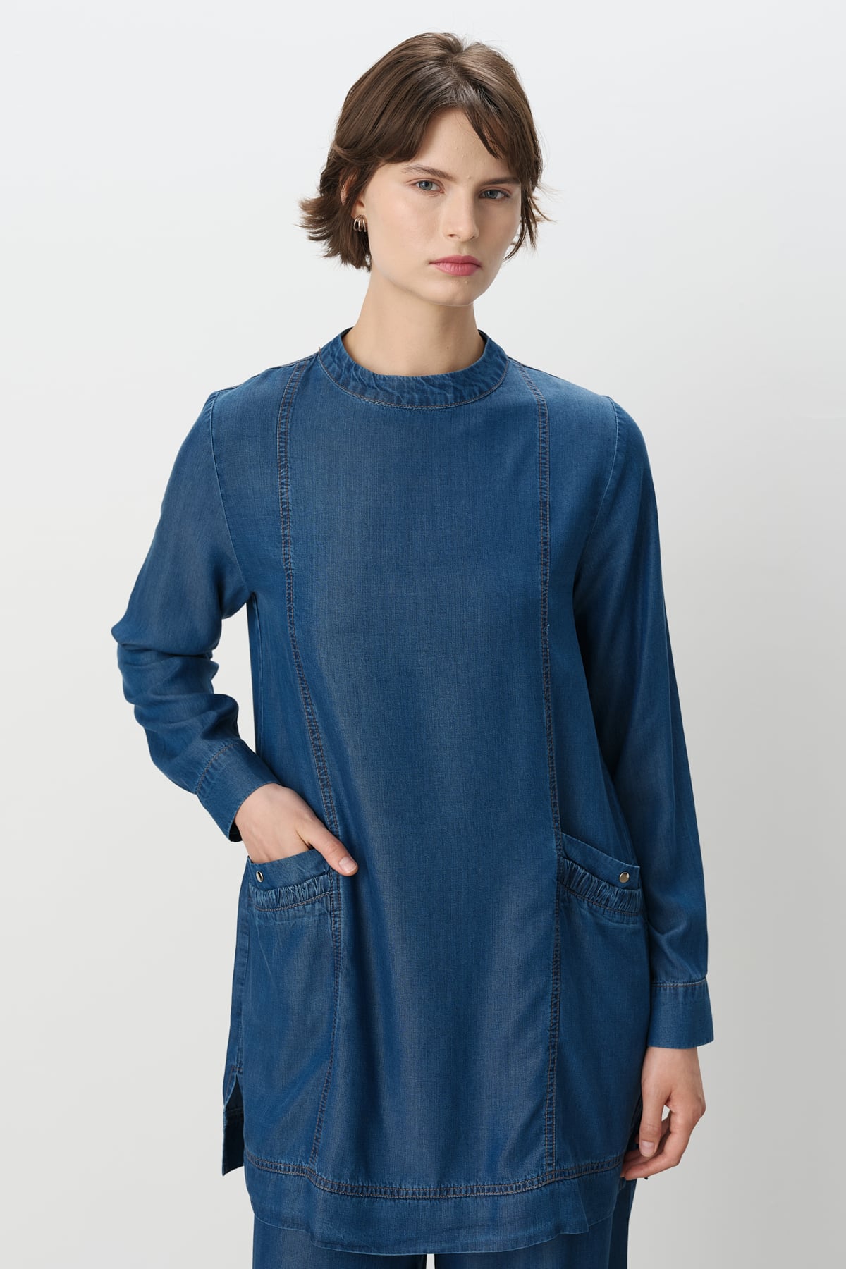 NİHAN Takım Nihan Tencel Pantolon Tunik Takım  İndigo_modest