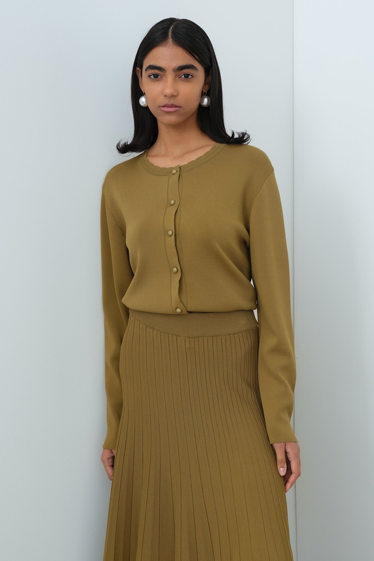 NİHAN Takım Nihan Triko Etek Bluz Takım  Olive_modest