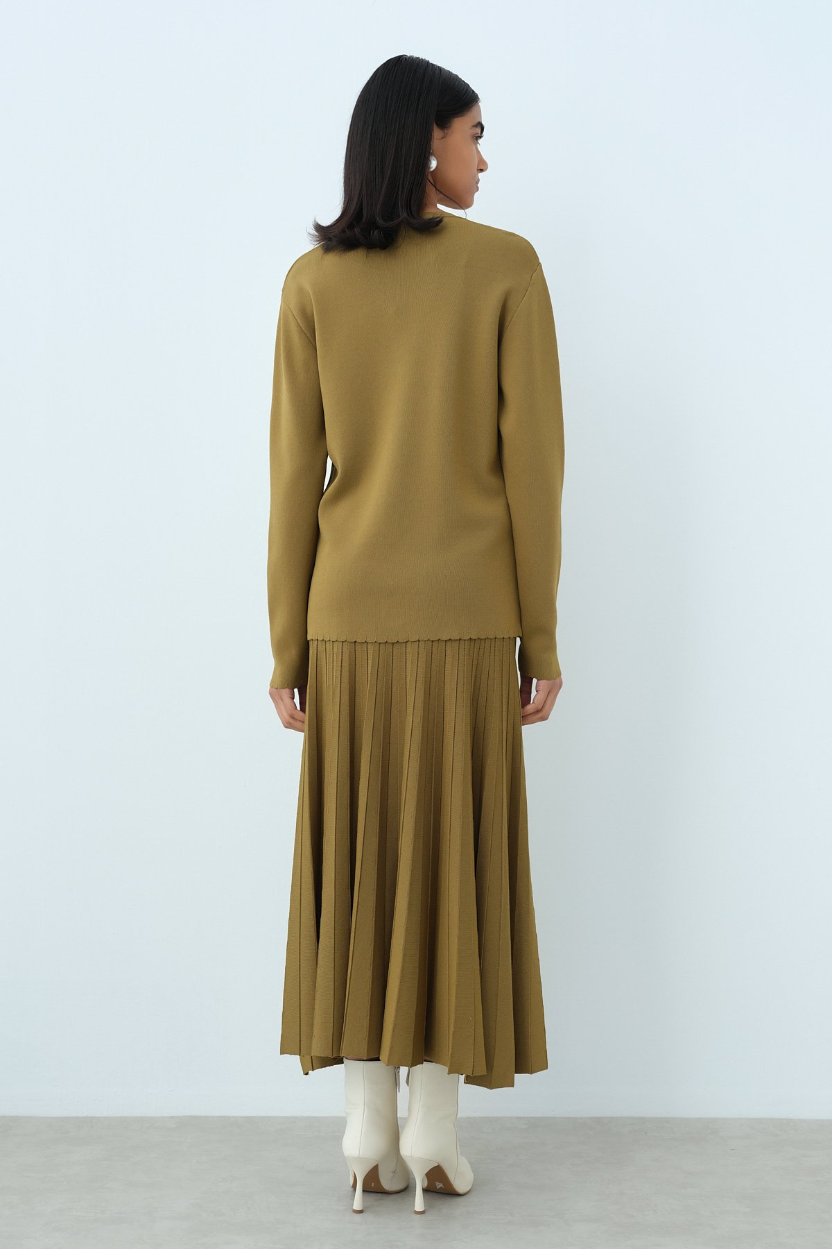 NİHAN Takım Nihan Triko Etek Bluz Takım  Olive_modest