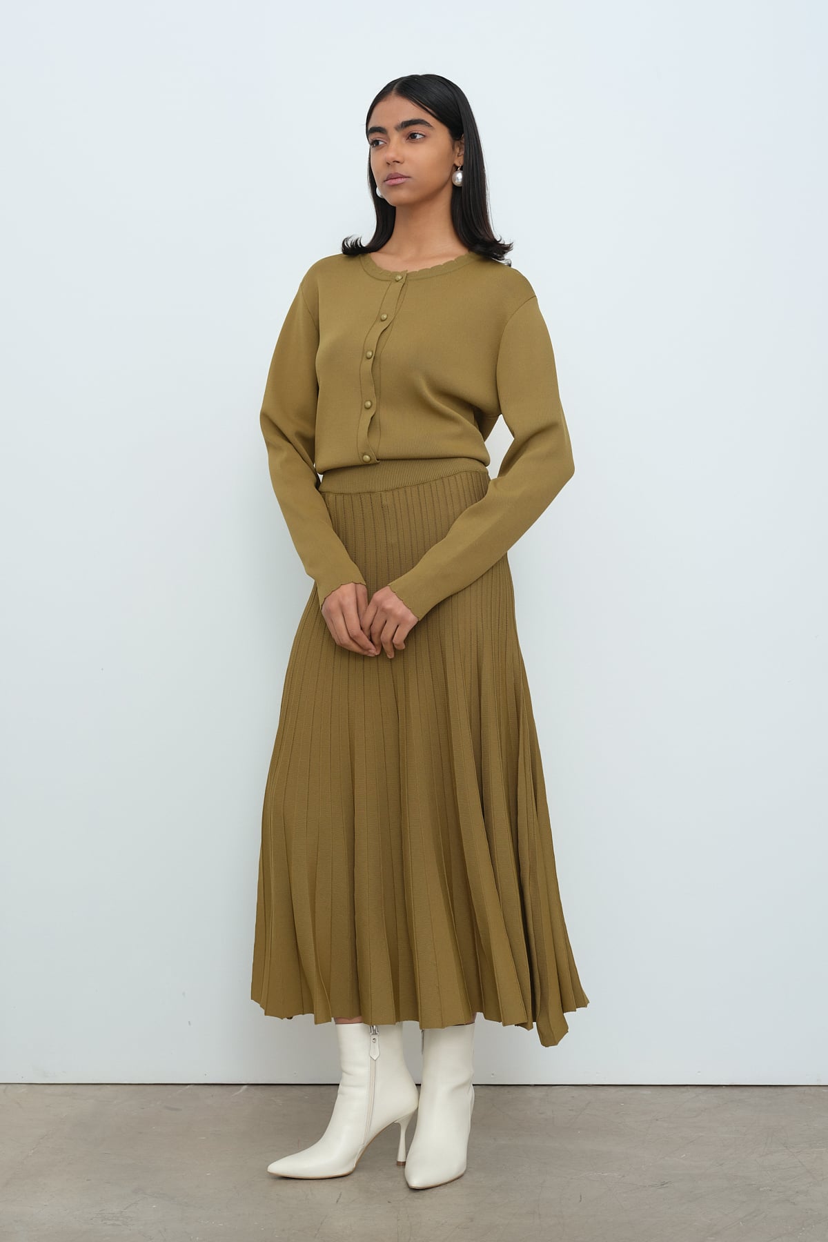 NİHAN Takım Nihan Triko Etek Bluz Takım  Olive_modest