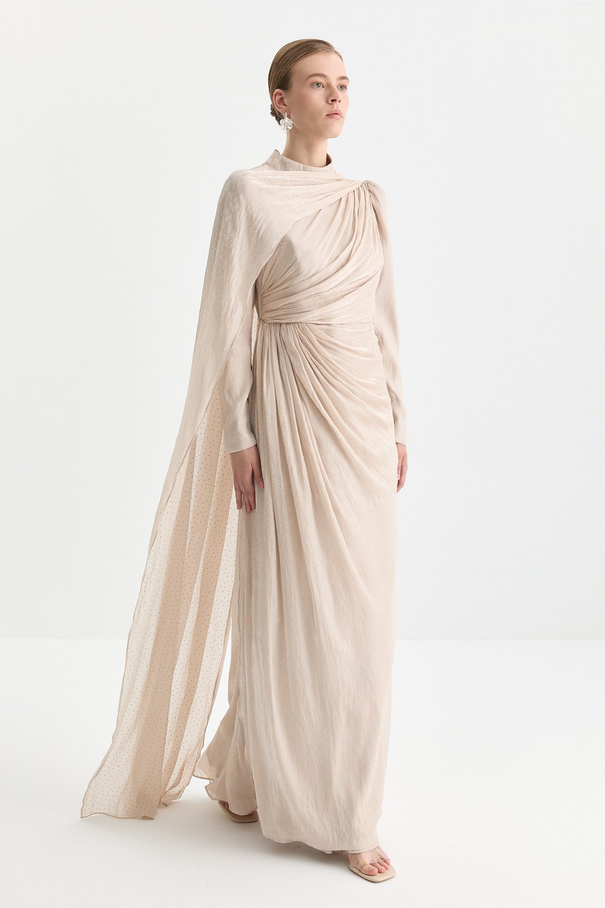 NİHAN Dress Nihan Yaka Detaylı Elbise  Bej_modest