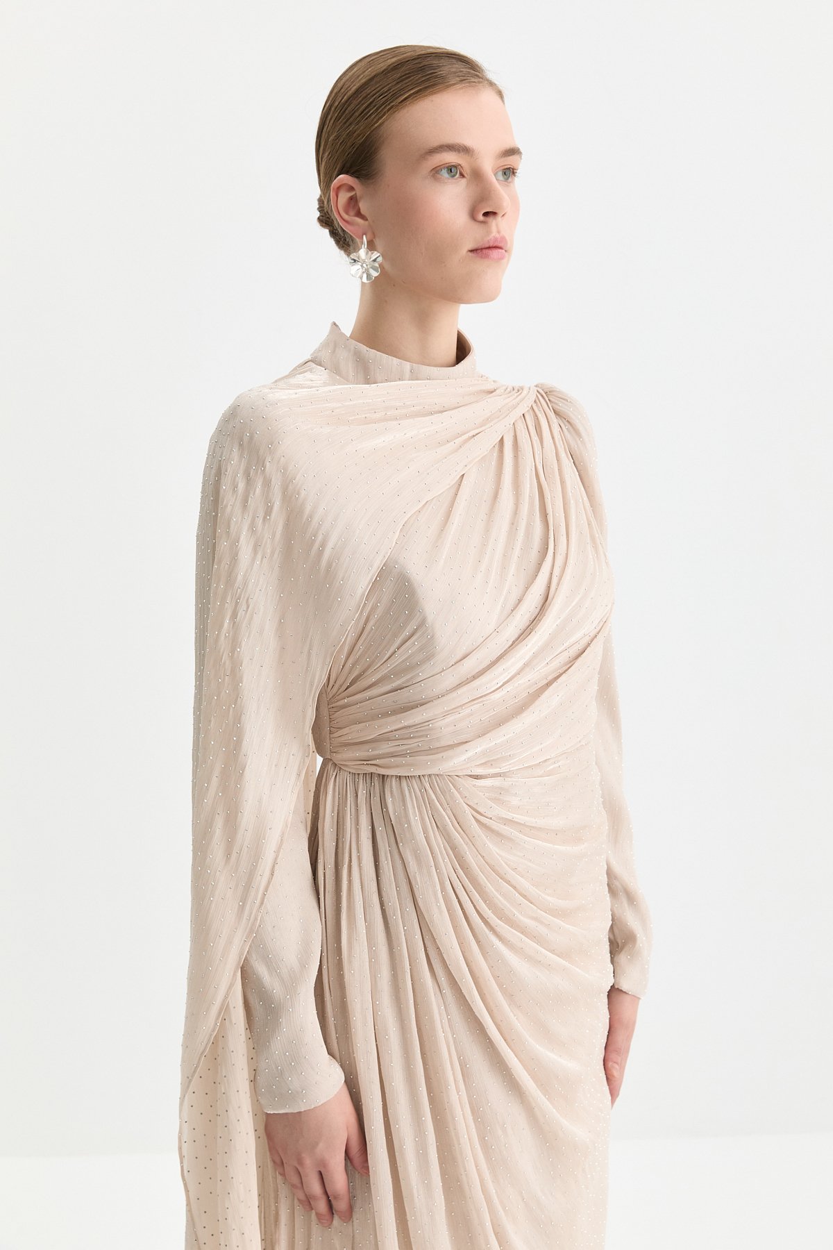 NİHAN Dress Nihan Yaka Detaylı Elbise  Bej_modest