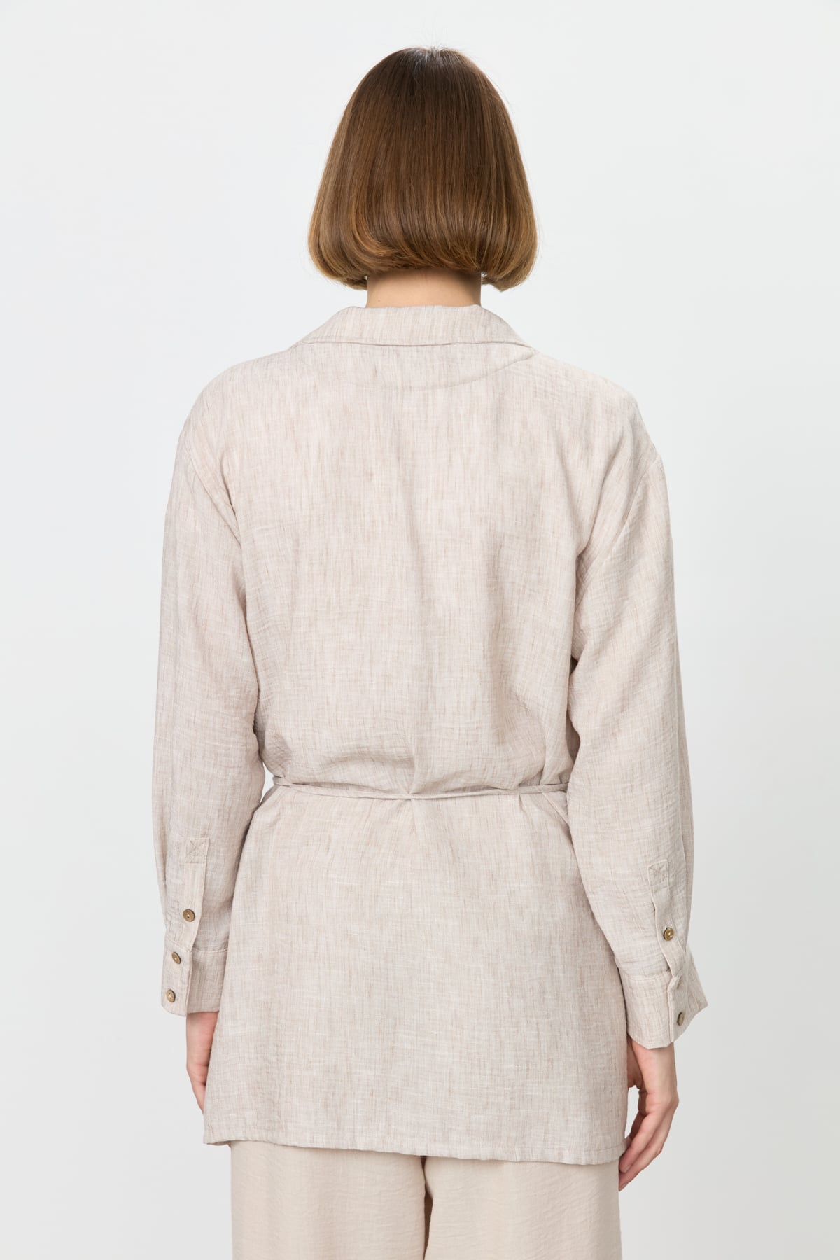 NİHAN Jacket Nihan Yandan Bağlamalı Anvelop Keten Ceket  Açık Kahve_modest