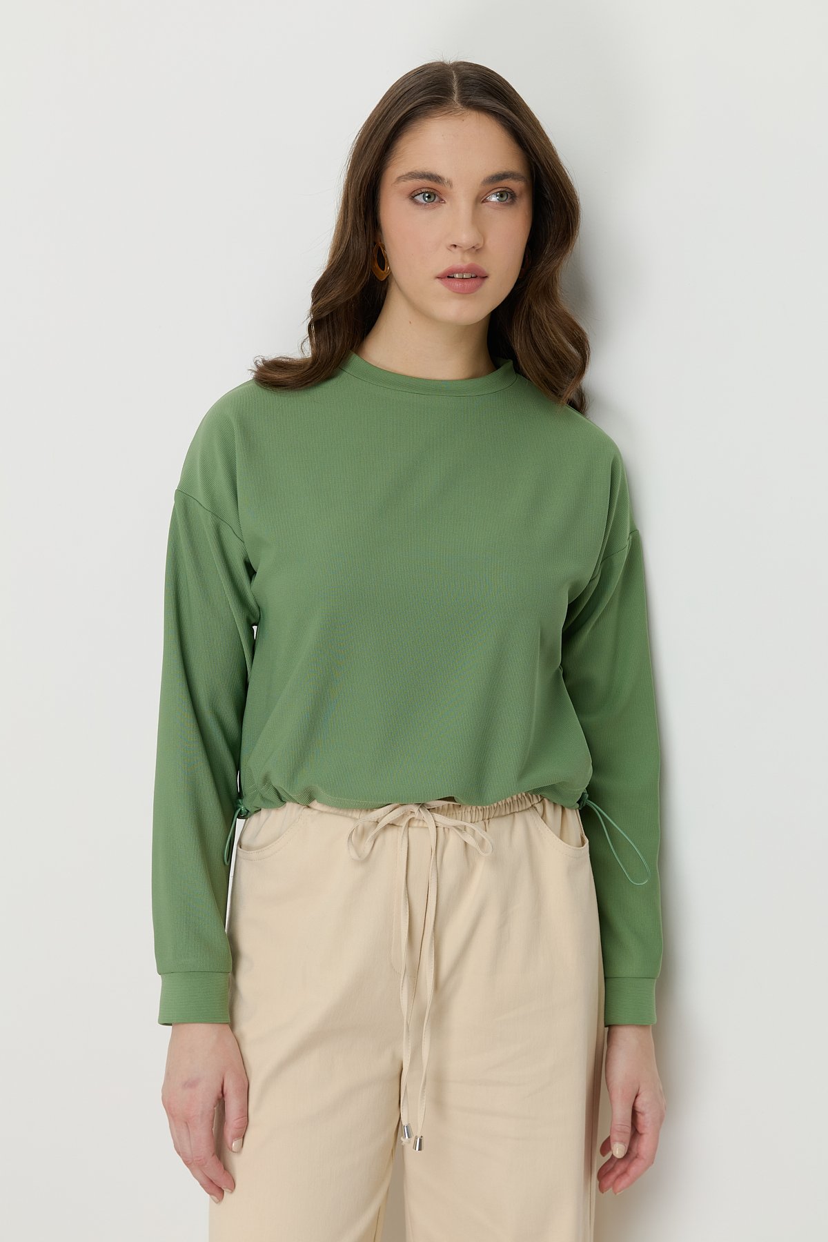 NİHAN Bluz Nihan Yanları Stoperli Basic Crop Bluz  Yeşil_modest
