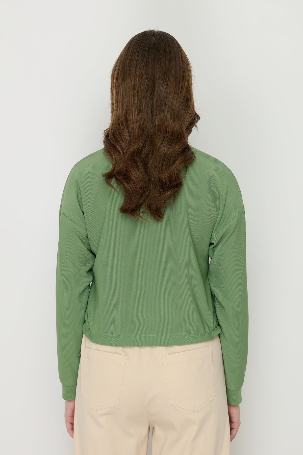 NİHAN Bluz Nihan Yanları Stoperli Basic Crop Bluz  Yeşil_modest