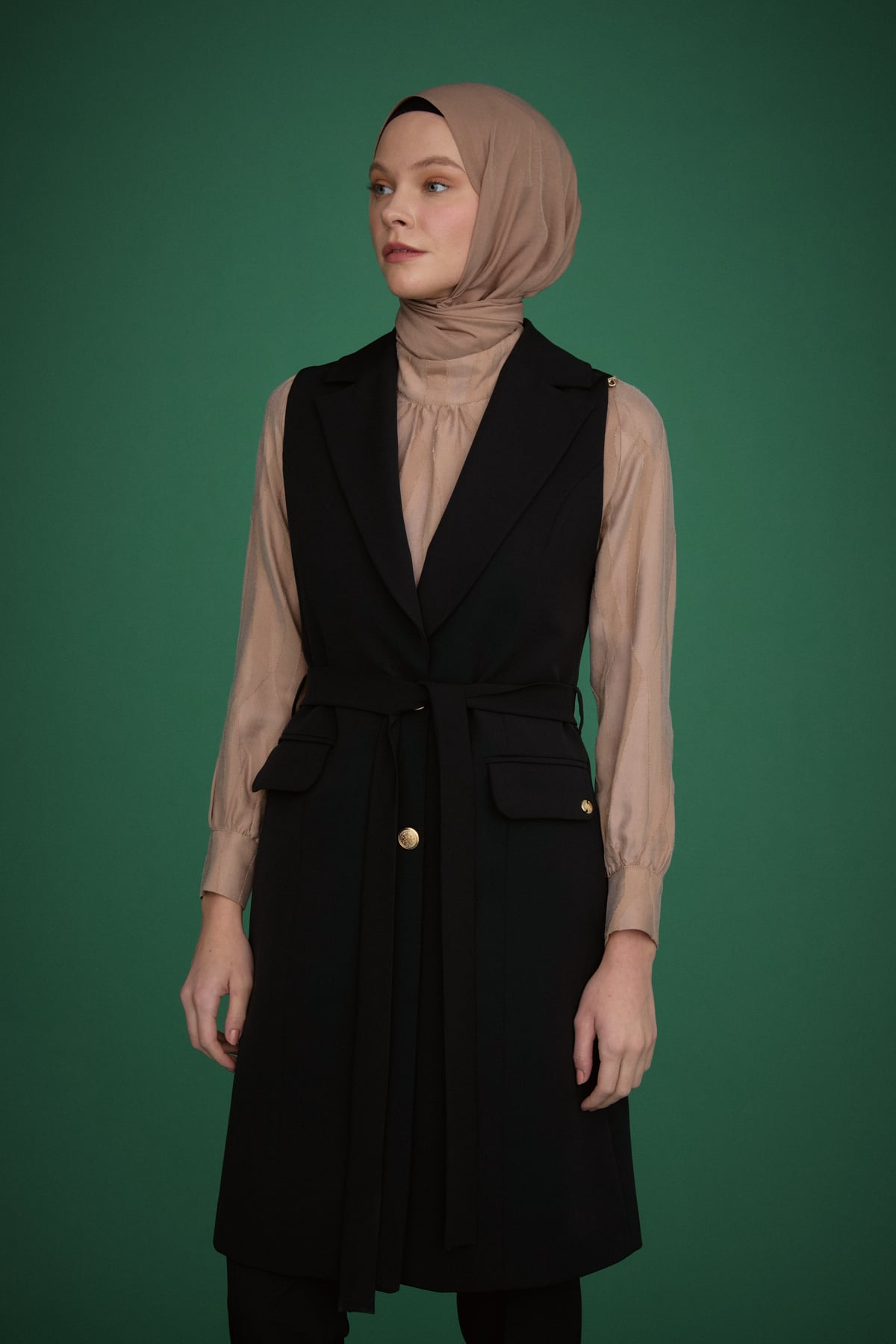 NİHAN Takım Nihan Yelekli Pantolon Takım  Siyah_modest