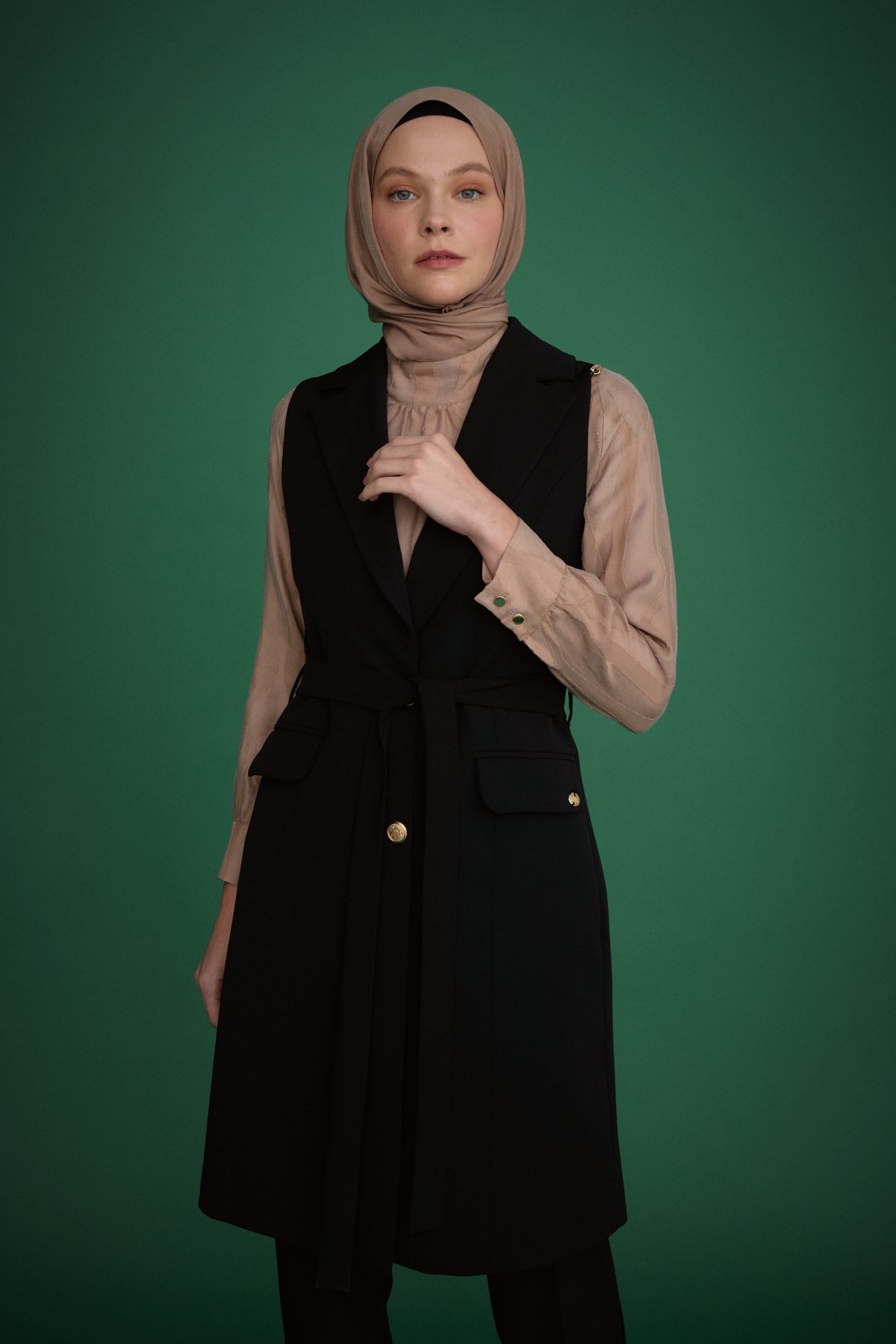 NİHAN Takım Nihan Yelekli Pantolon Takım  Siyah_modest