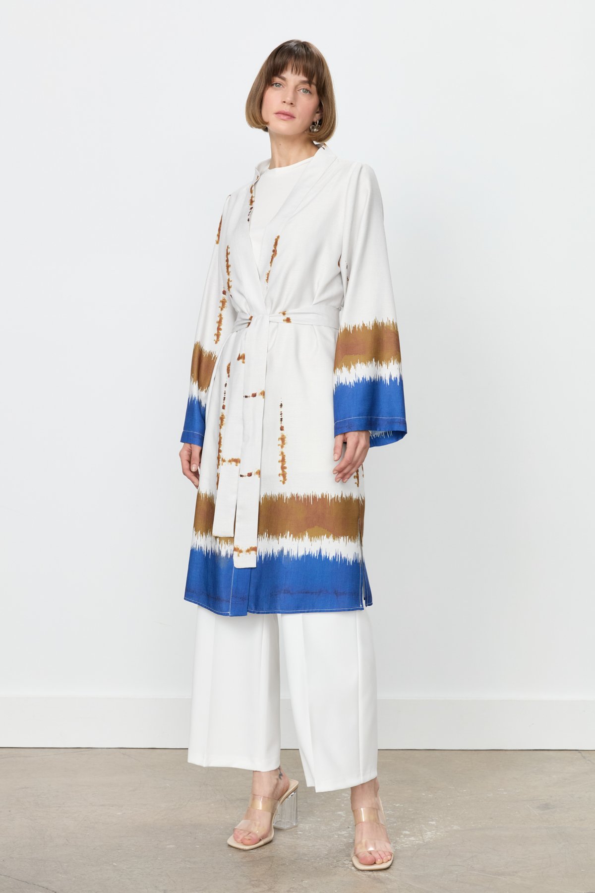 NİHAN Kimono Nihan Yırtmaçlı Kuşaklı Kimono  Saks_modest