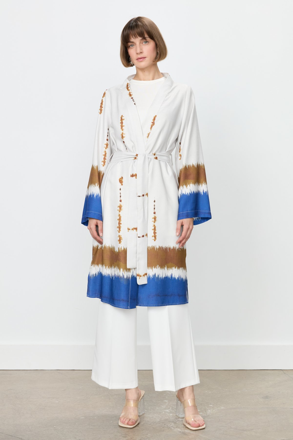 NİHAN Kimono Nihan Yırtmaçlı Kuşaklı Kimono  Saks_modest