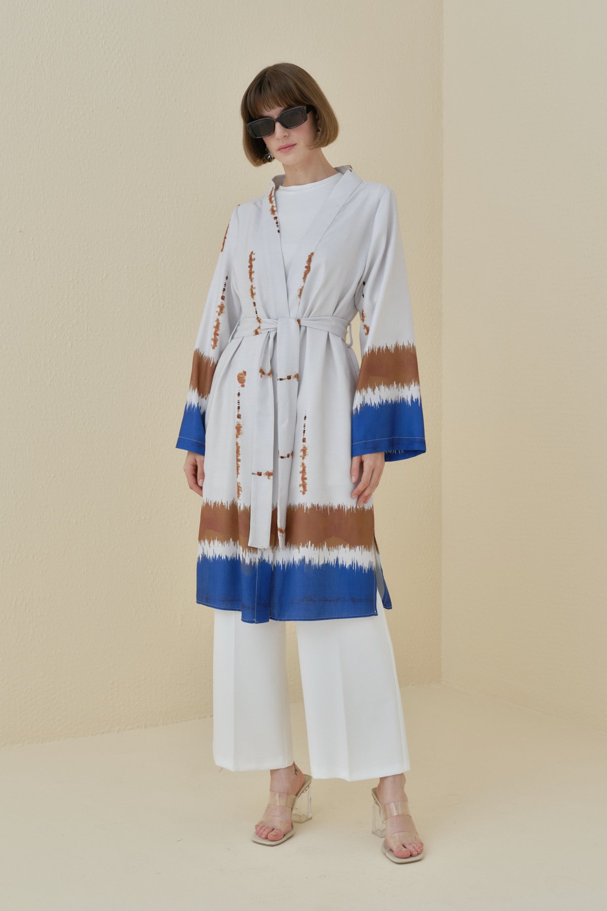 NİHAN Kimono Nihan Yırtmaçlı Kuşaklı Kimono  Saks_modest