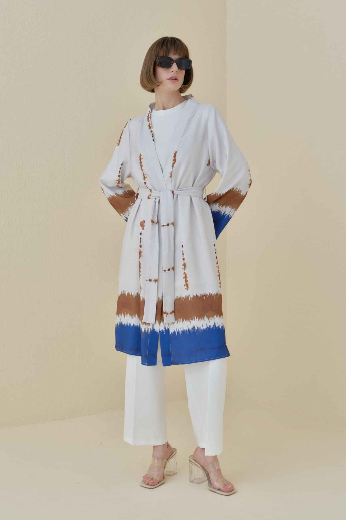 NİHAN Kimono Nihan Yırtmaçlı Kuşaklı Kimono  Saks_modest