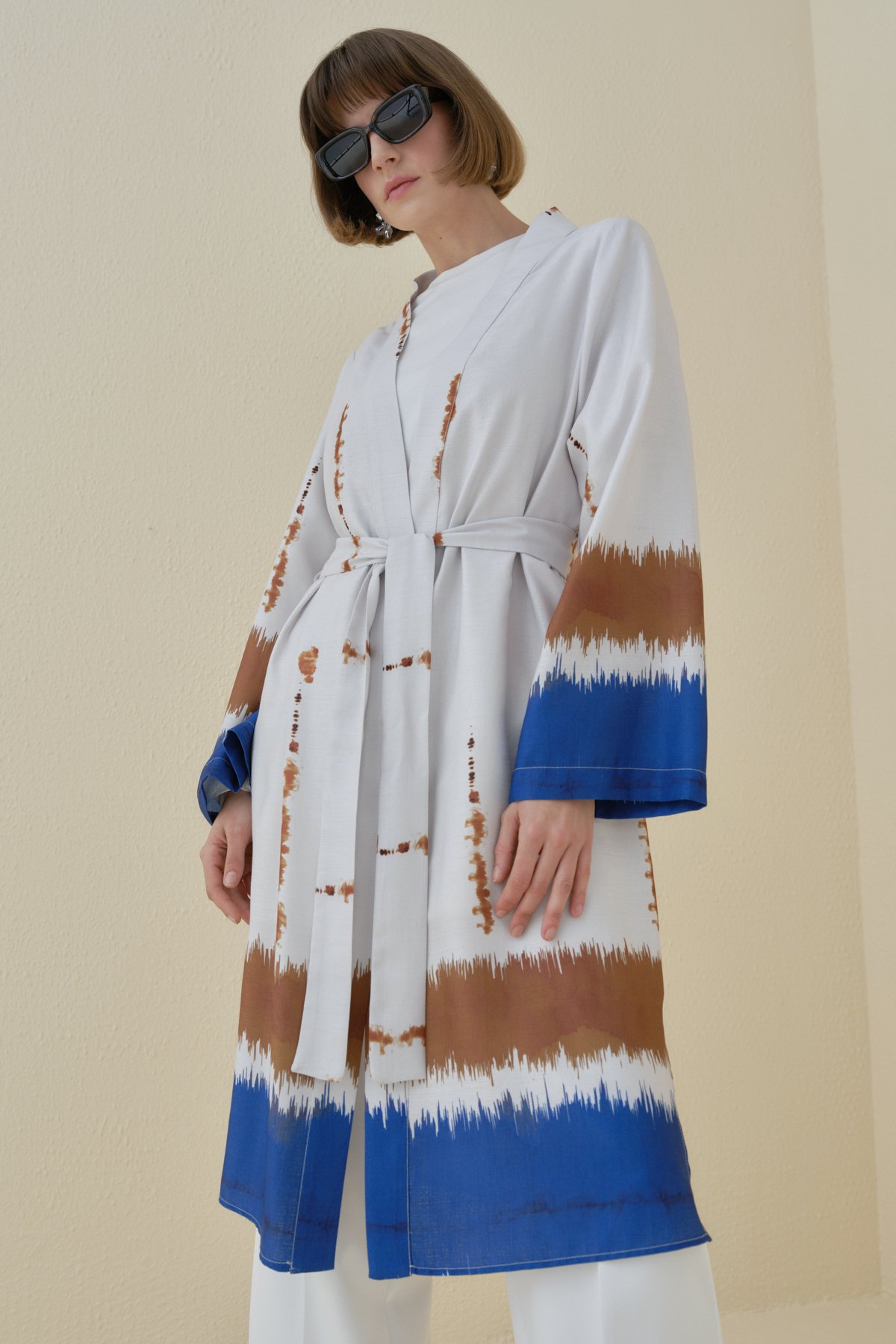 NİHAN Kimono Nihan Yırtmaçlı Kuşaklı Kimono  Saks_modest