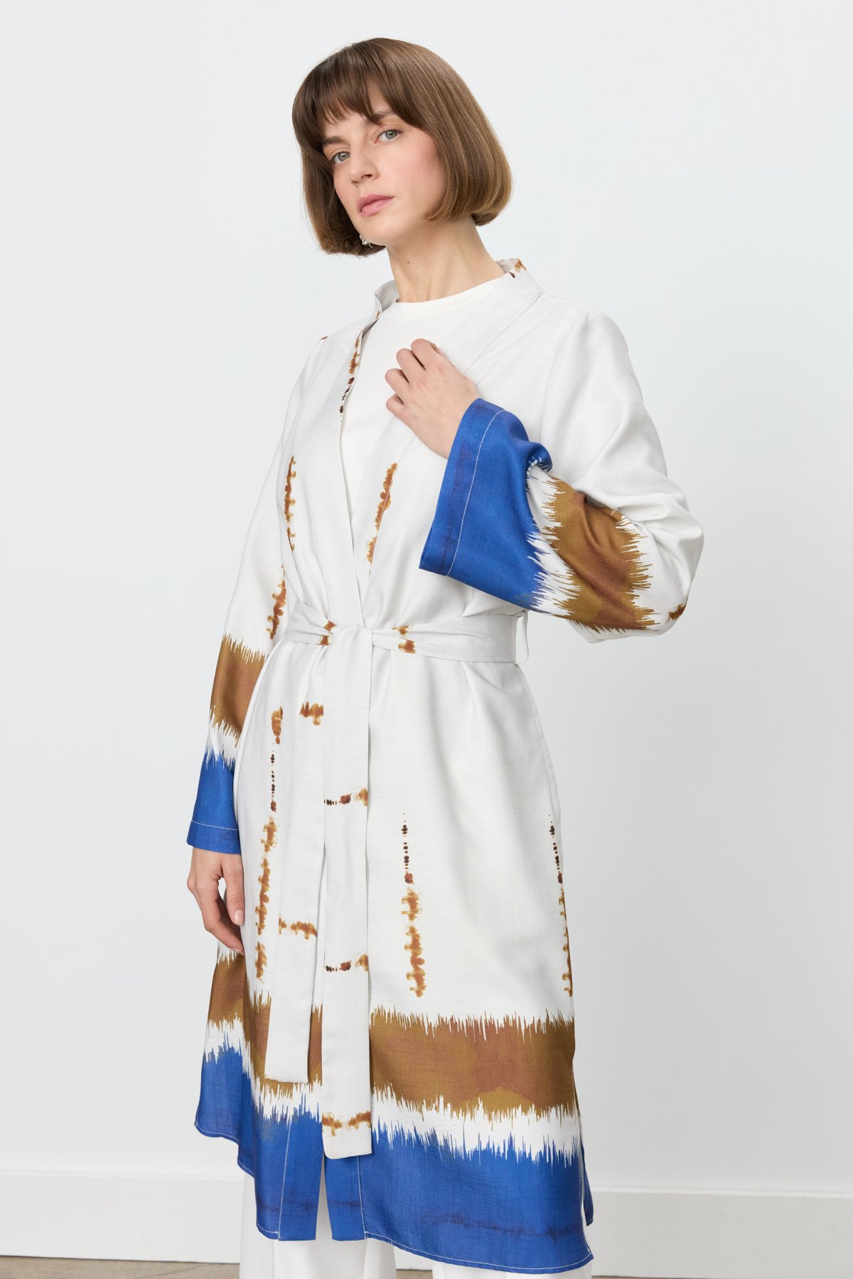 NİHAN Kimono Nihan Yırtmaçlı Kuşaklı Kimono  Saks_modest