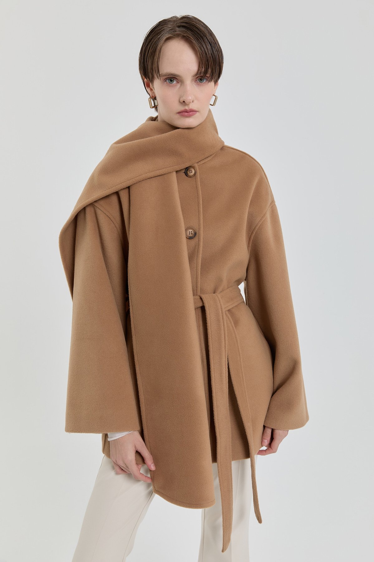 NİHAN Coat Şal Yakalı Düğmeli Kaban  Camel_modest