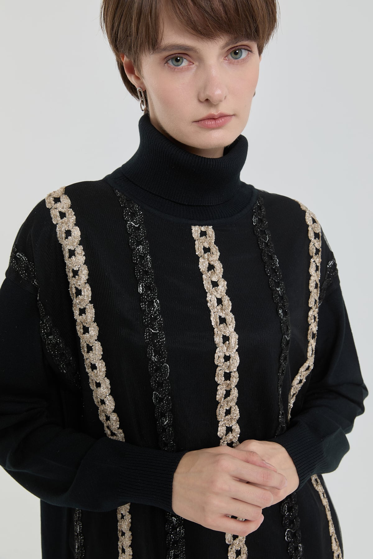 NİHAN Tunik Şönil Saç Örgü Süslemeli Merserize Tunik  Siyah_modest