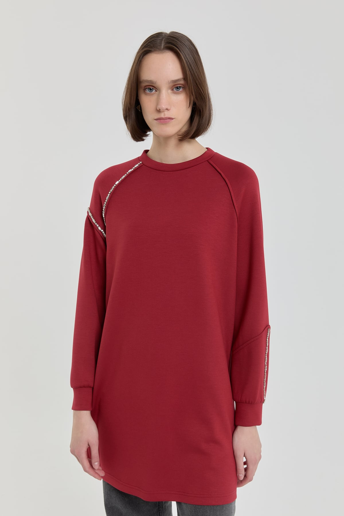 NİHAN Sweat Taş Detaylı Örme Sweat  Bordo_modest