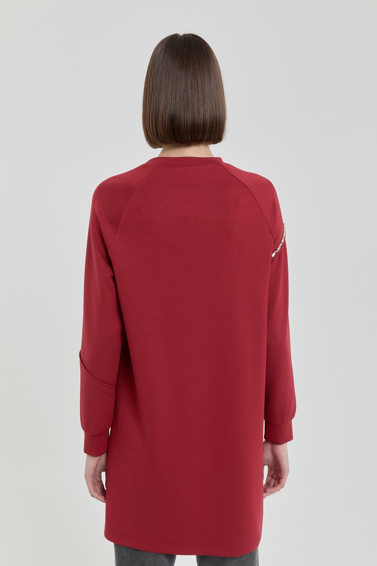NİHAN Sweat Taş Detaylı Örme Sweat  Bordo_modest