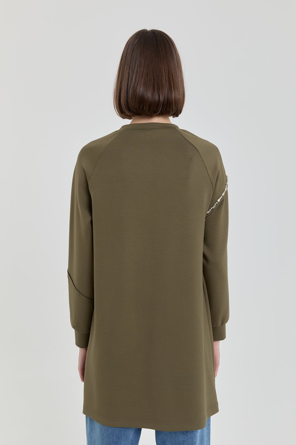 NİHAN Sweat Taş Detaylı Örme Sweat  Haki_modest