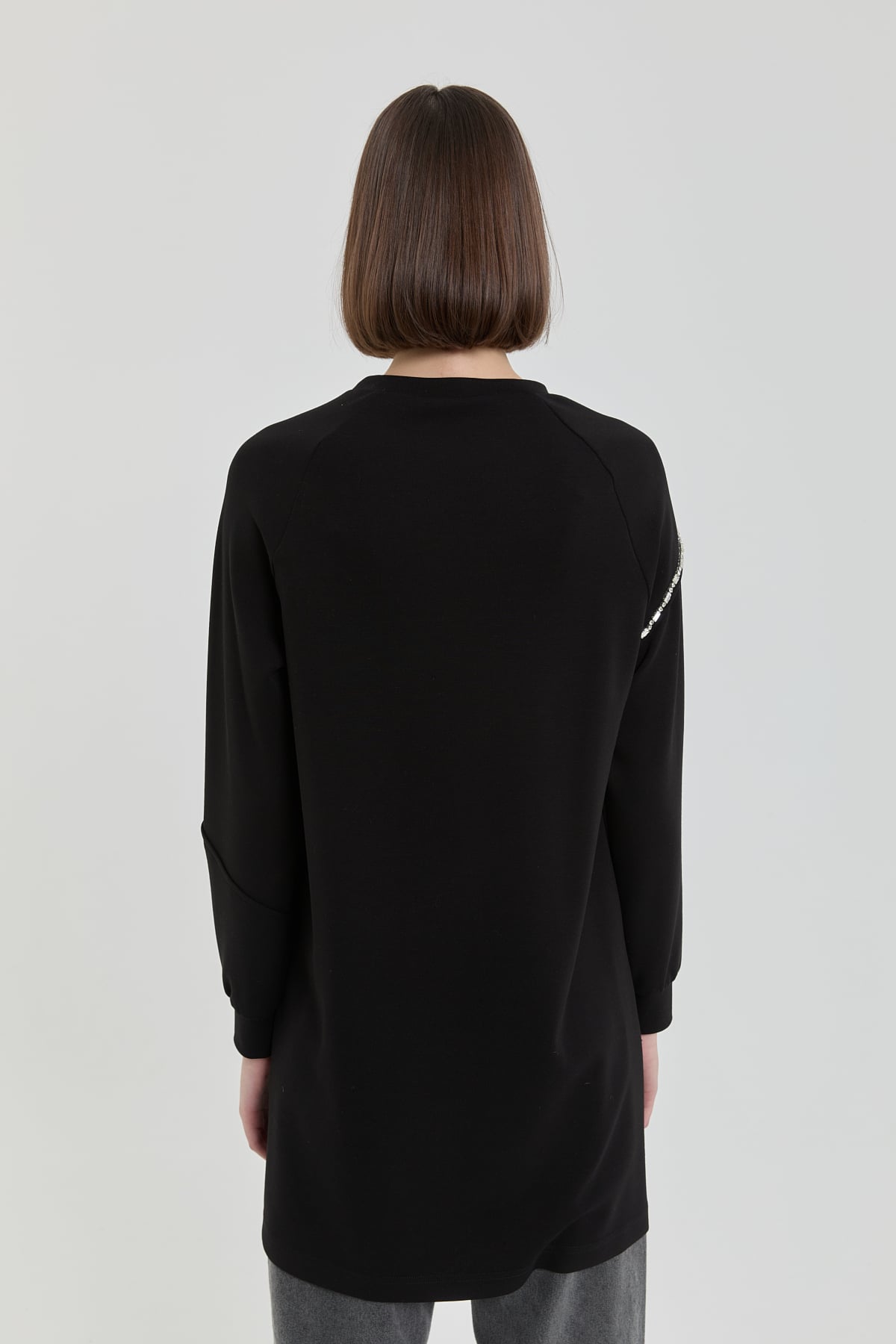 NİHAN Sweatshirt Taş Detaylı Örme Sweat  Siyah_modest
