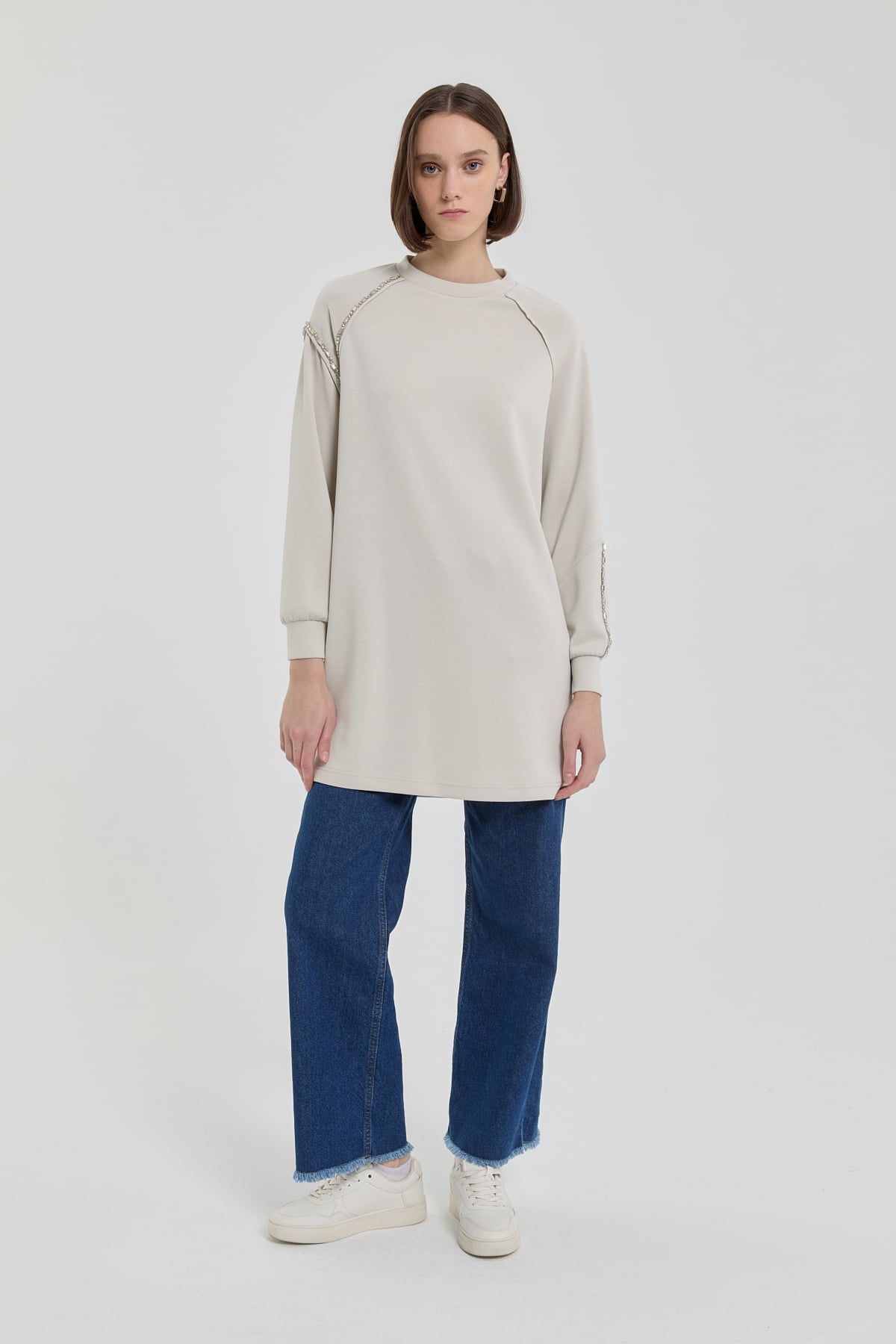 NİHAN Sweat Taş Detaylı Örme Sweat  Taş_modest