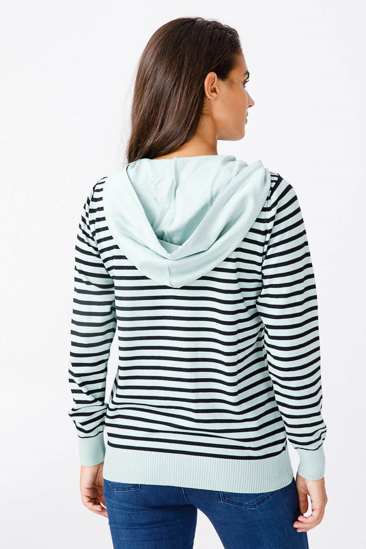 ON TRİKO Cardigan Hırka Kapüşonlu Çizgili Spor  Mint