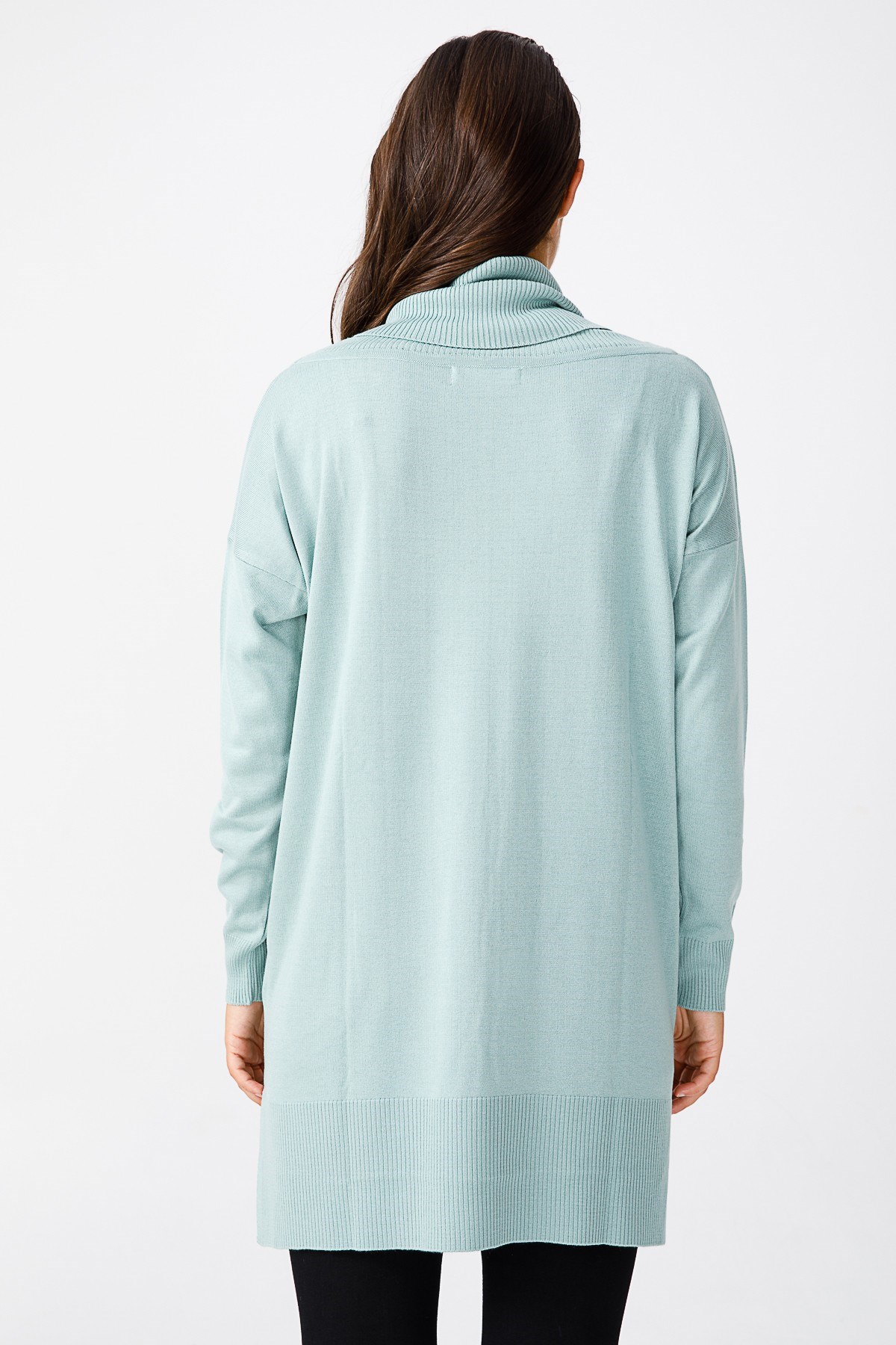 ON TRİKO Tunic Kazak Degaje Yaka Cep Detaylı Rahat Kalıp  Mint