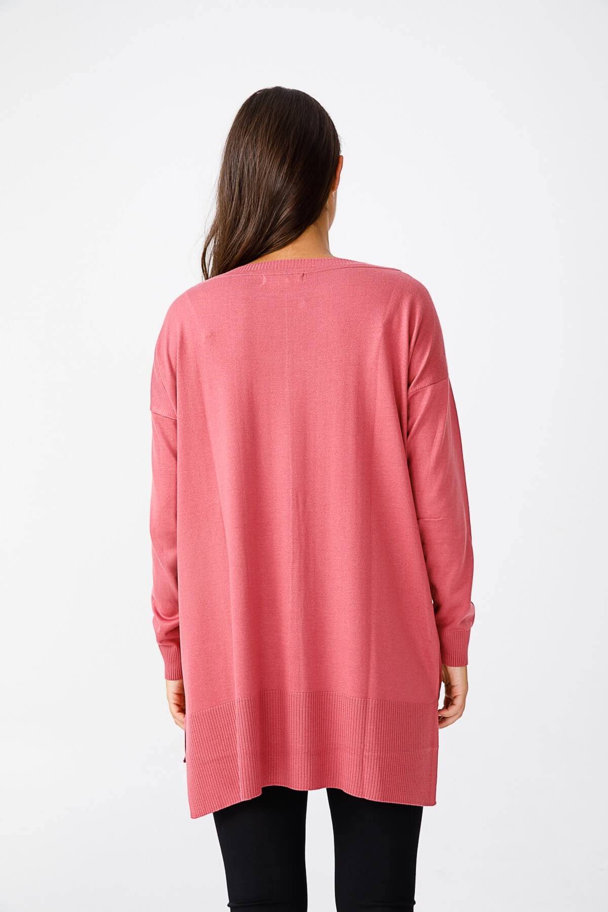 ON TRİKO Tunic On Triko Kayık Yaka, Kalın Lastikli Kazak  Rose