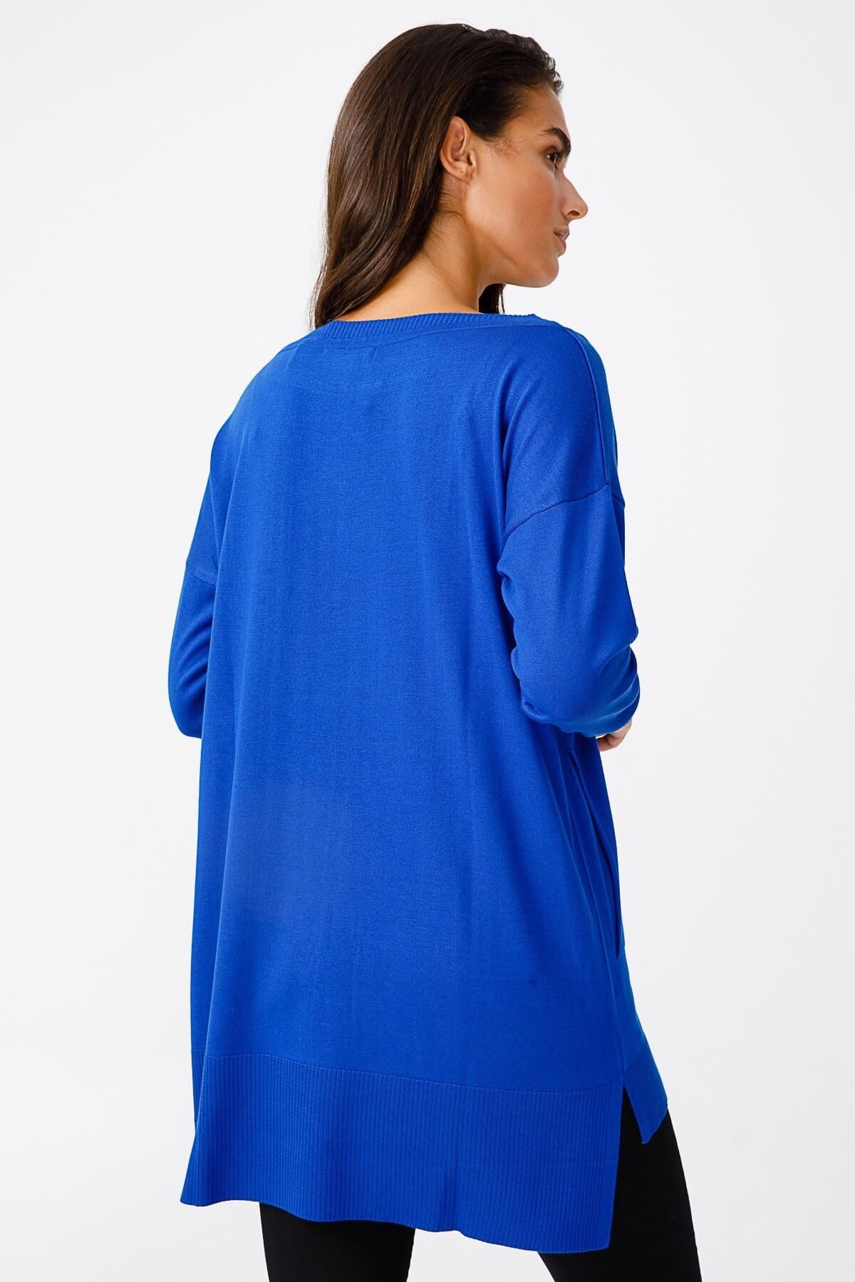 ON TRİKO Tunic On Triko Kayık Yaka, Kalın Lastikli Kazak  Saks