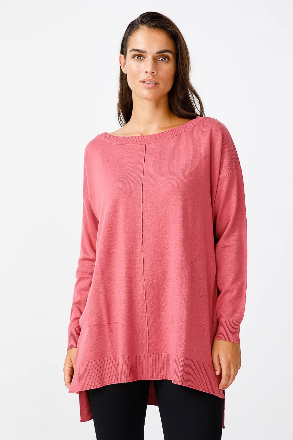 ON TRİKO Tunic On Triko Kayık Yaka, Kalın Lastikli Kazak  Rose