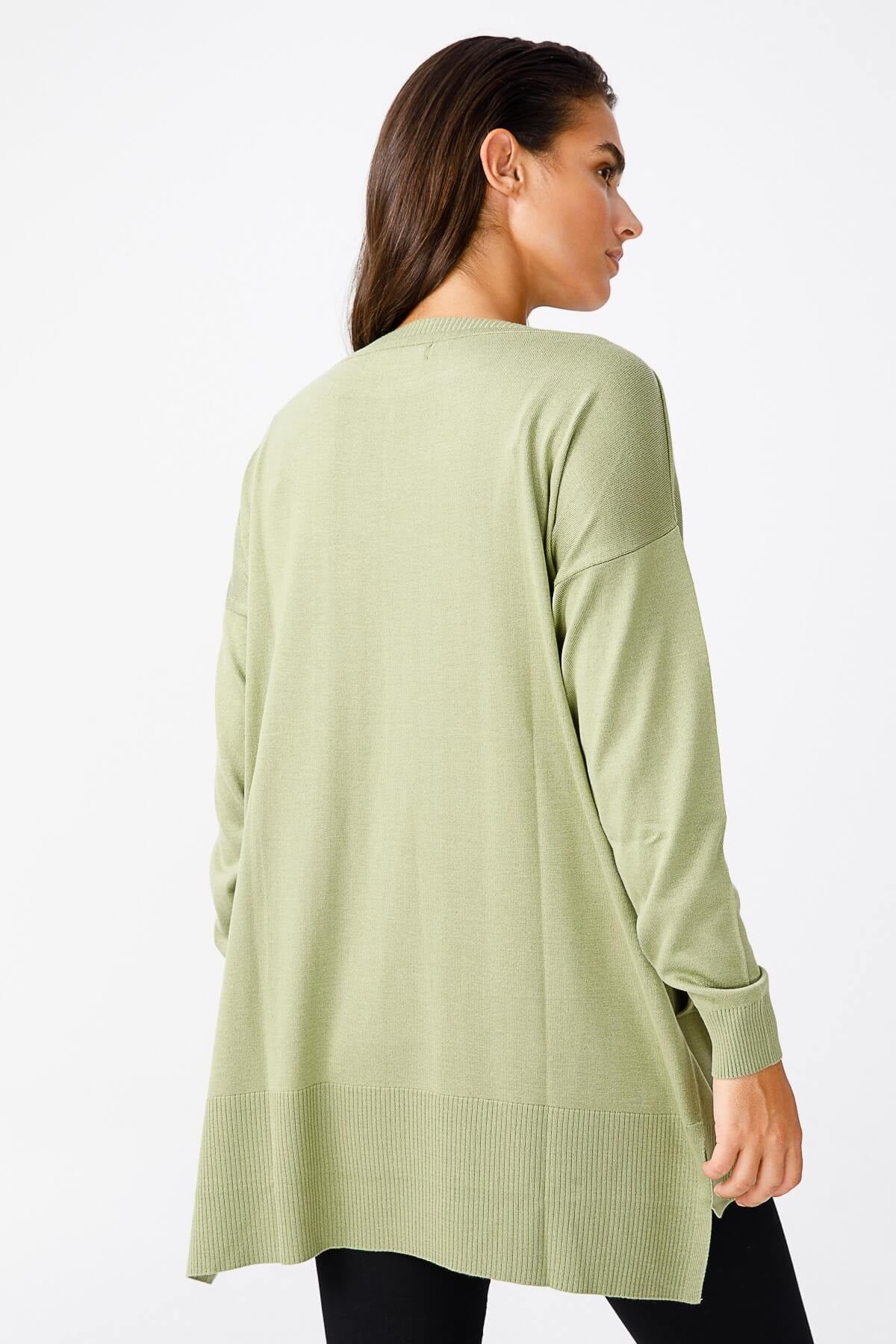 ON TRİKO Tunic On Triko Kayık Yaka, Kalın Lastikli Kazak  Kivi