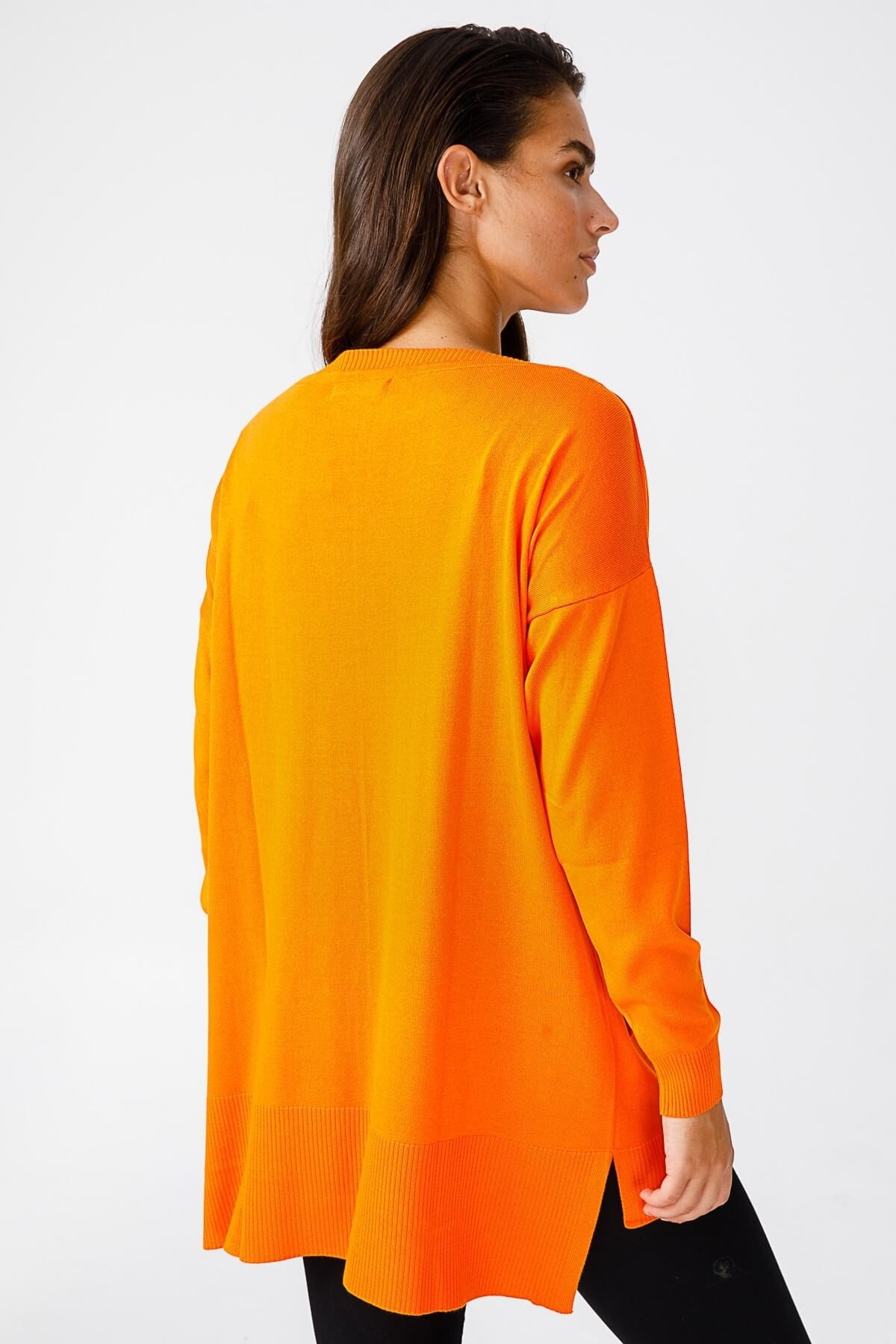 ON TRİKO Tunic On Triko Kayık Yaka, Kalın Lastikli Kazak  Oranj