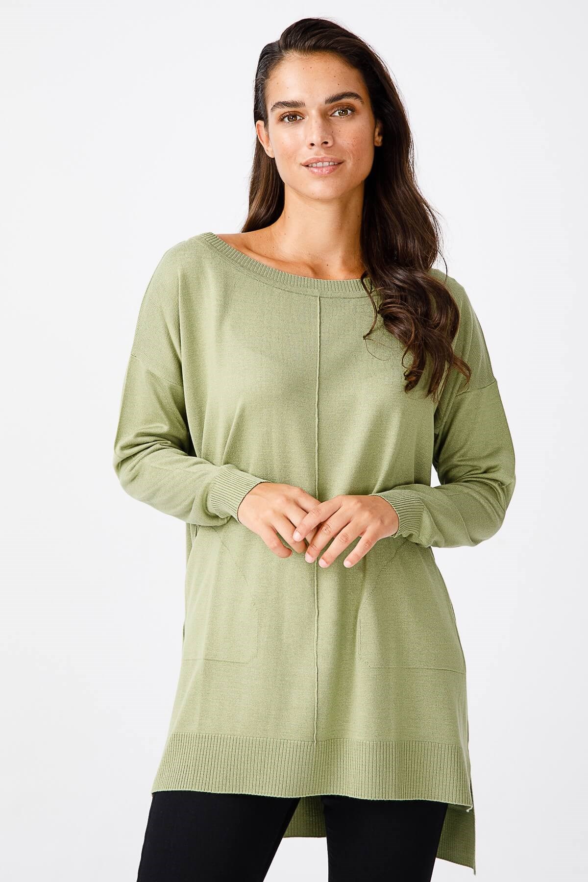 ON TRİKO Tunic On Triko Kayık Yaka, Kalın Lastikli Kazak  Kivi