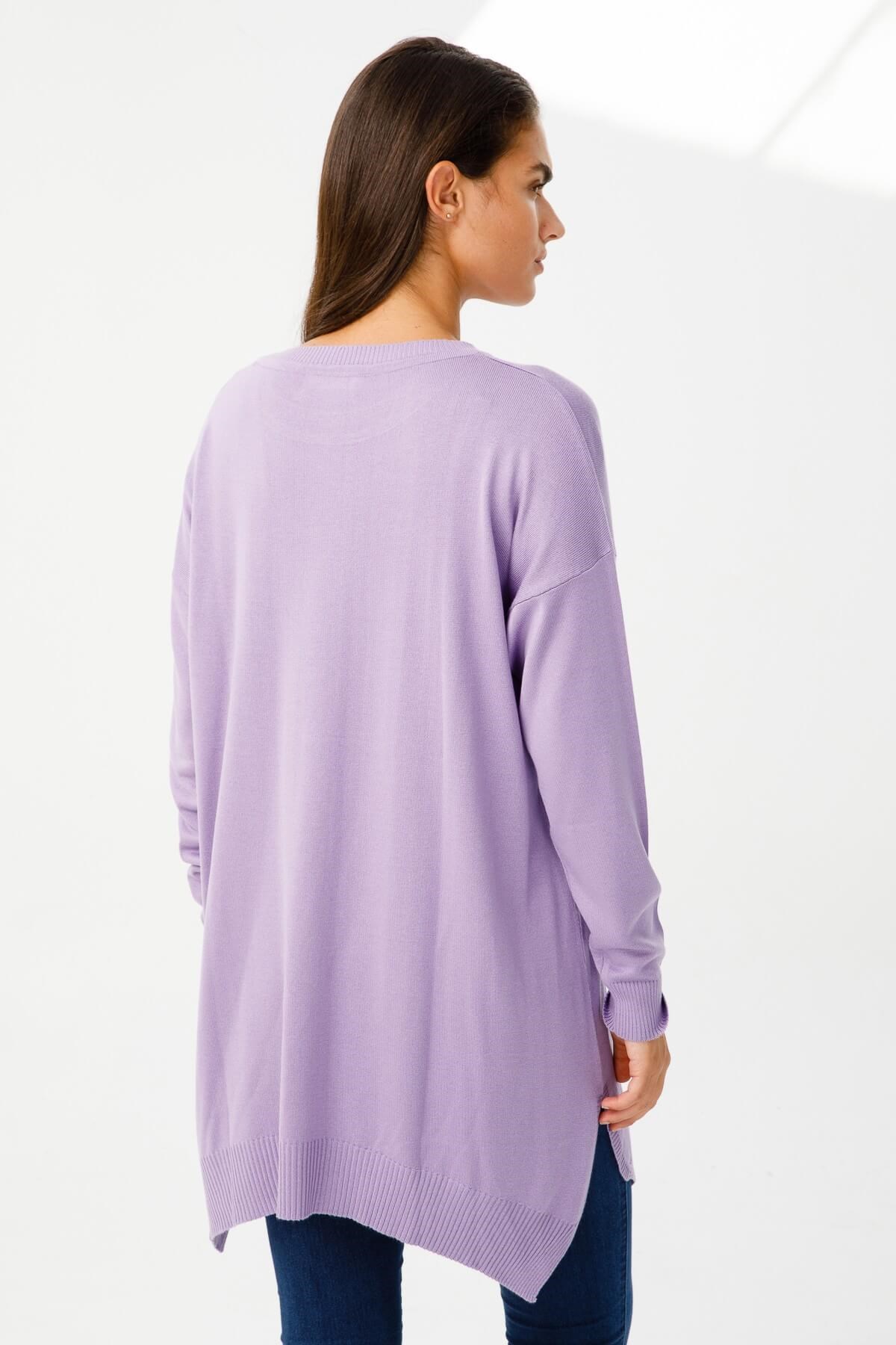 ON TRİKO Tunic Tunik Altı Asimetrik Sıfır Yaka  Lila
