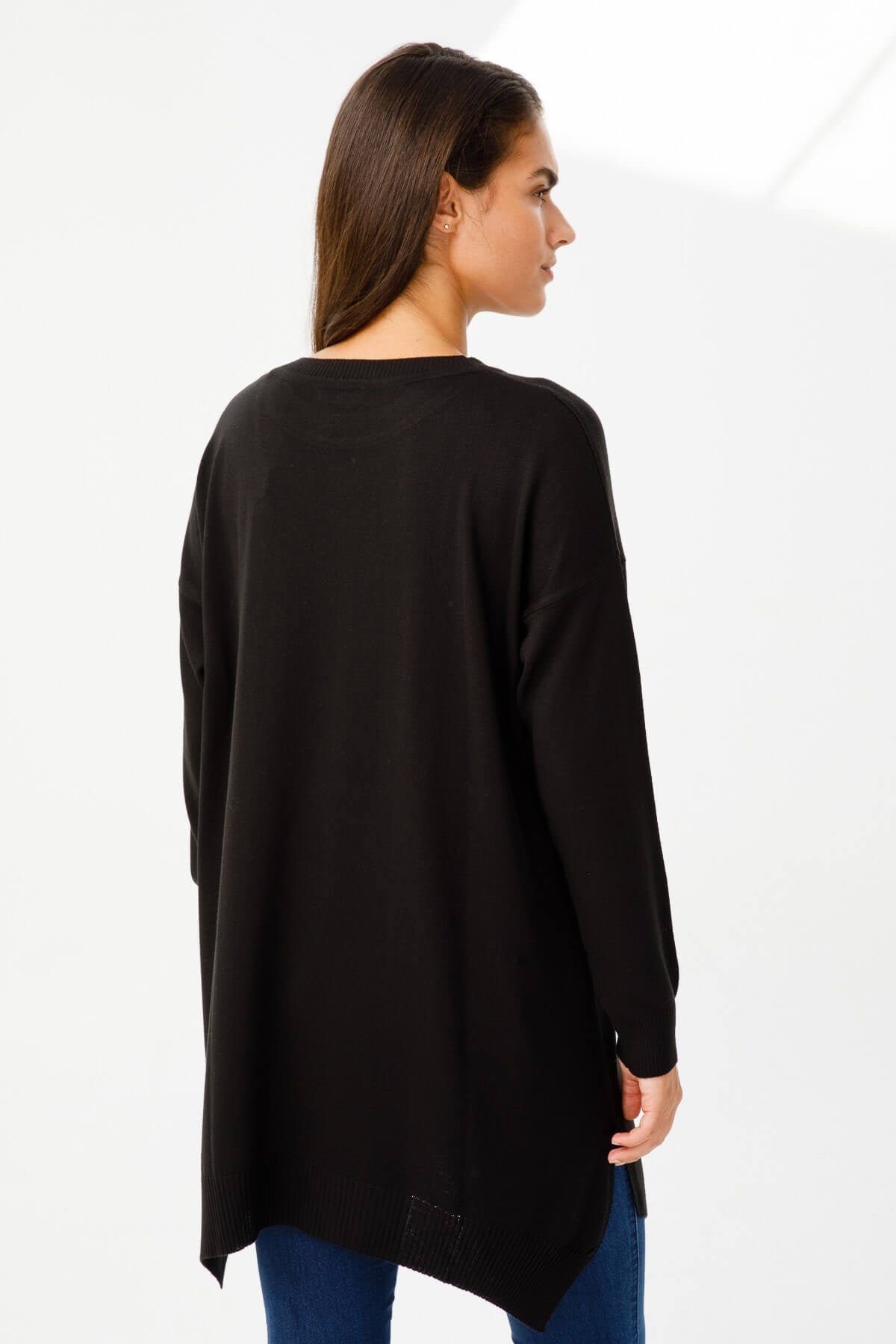 ON TRİKO Tunic Tunik Altı Asimetrik Sıfır Yaka  Siyah