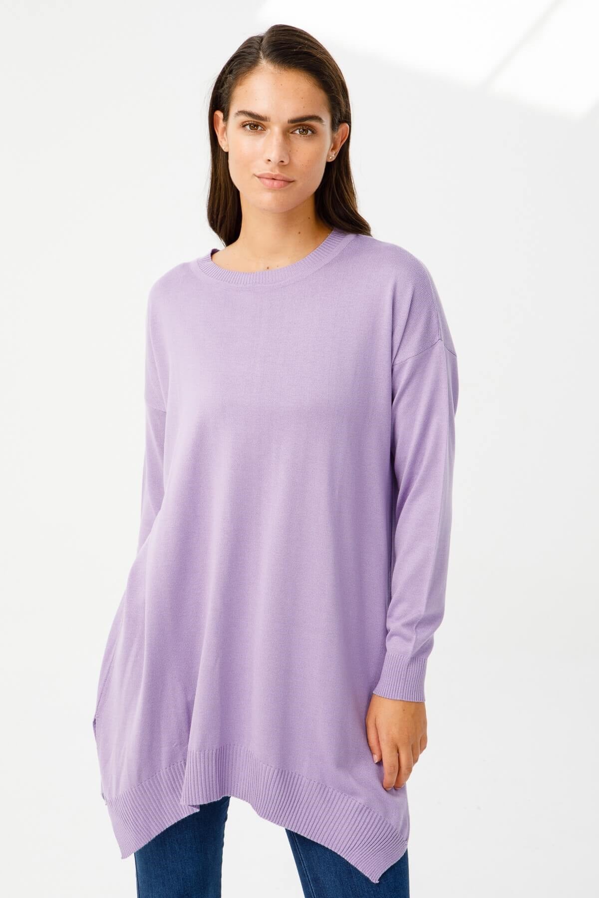 ON TRİKO Tunic Tunik Altı Asimetrik Sıfır Yaka  Lila