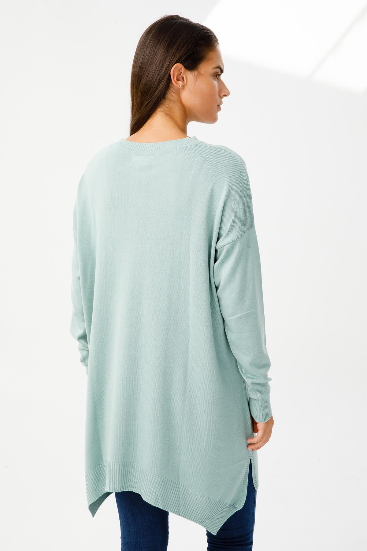 ON TRİKO Tunic Tunik Altı Asimetrik Sıfır Yaka  Mint