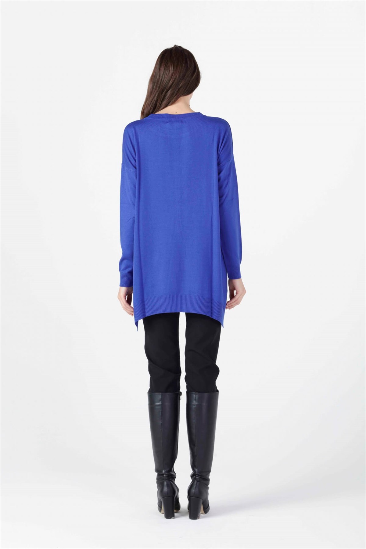 ON TRİKO Tunic Tunik Altı Asimetrik Sıfır Yaka  Saks