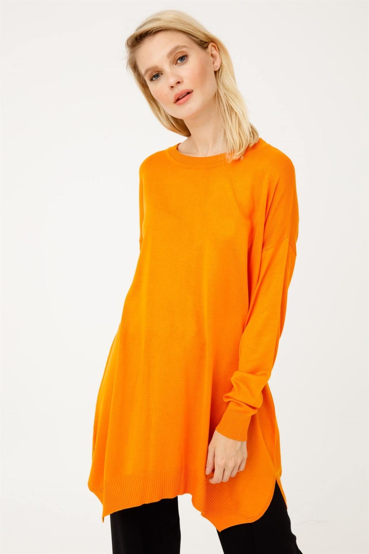 ON TRİKO Tunic Tunik Altı Asimetrik Sıfır Yaka  Oranj