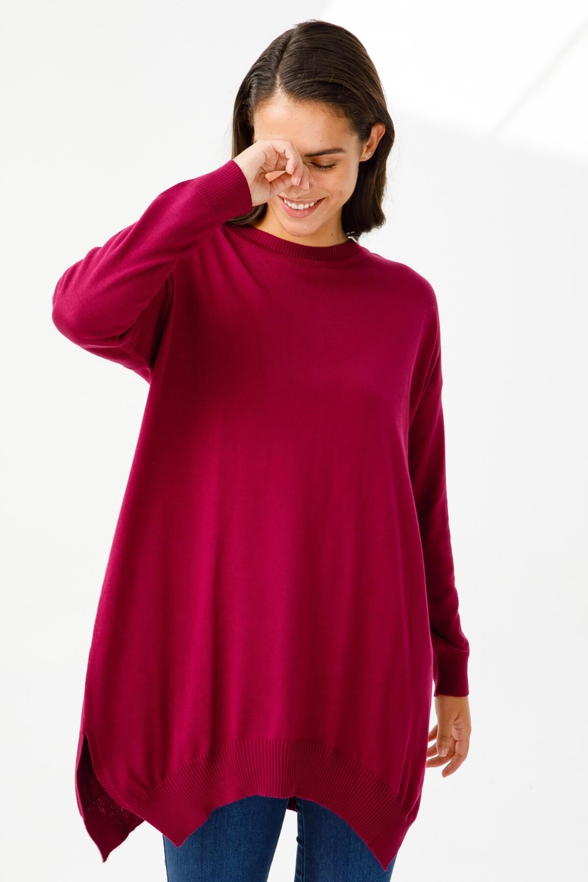ON TRİKO Tunic Tunik Altı Asimetrik Sıfır Yaka  Mürver